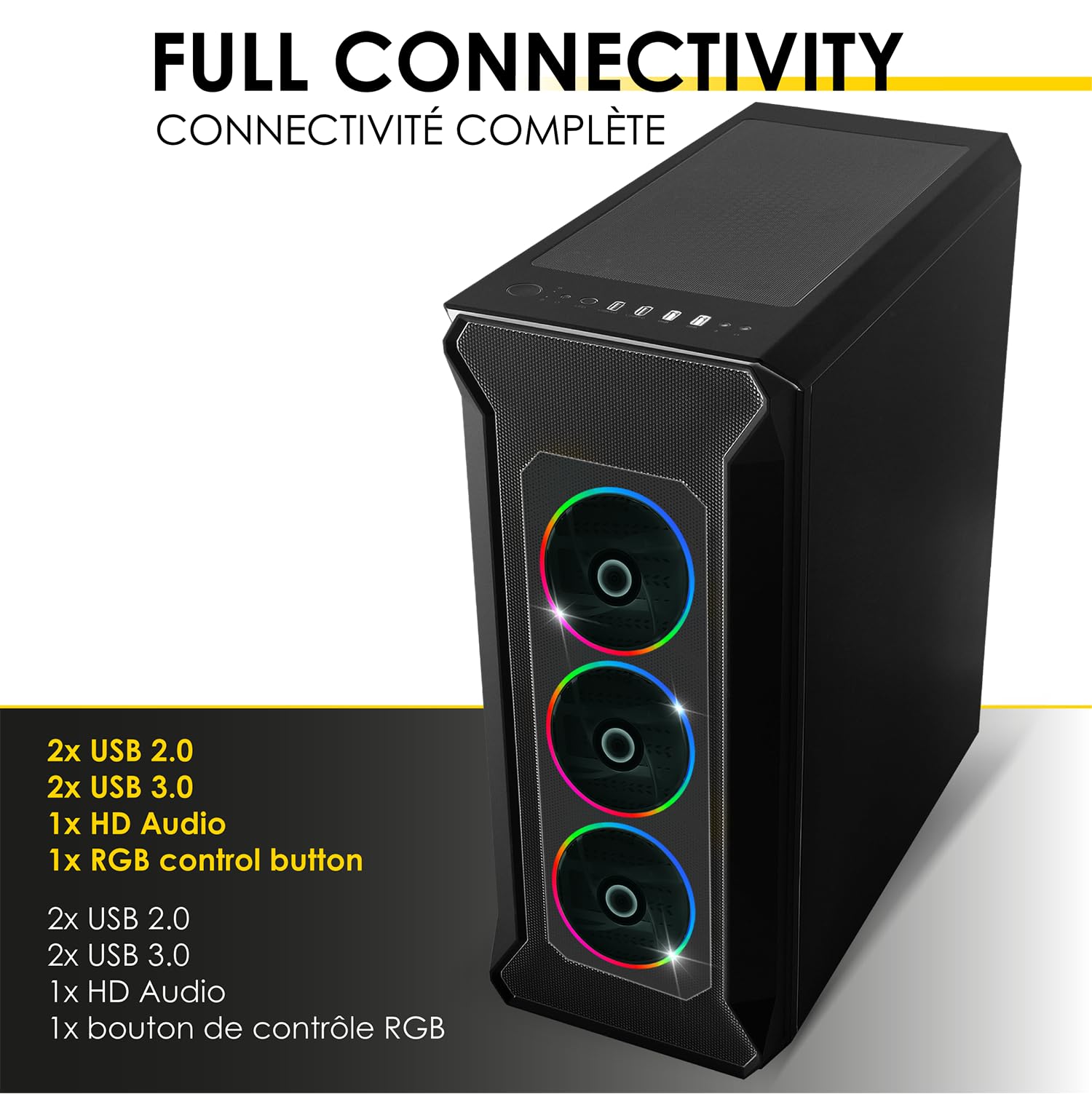 EMPIRE GAMING – Obudowa PC Gamer Darkwitcher ARGB Mid-tower ATX - metalowy panel przedni i panel boczny ze szkła hartowanego, 4 wentylatory 5 V PWM LED RGB 120 mm, kolor czarny