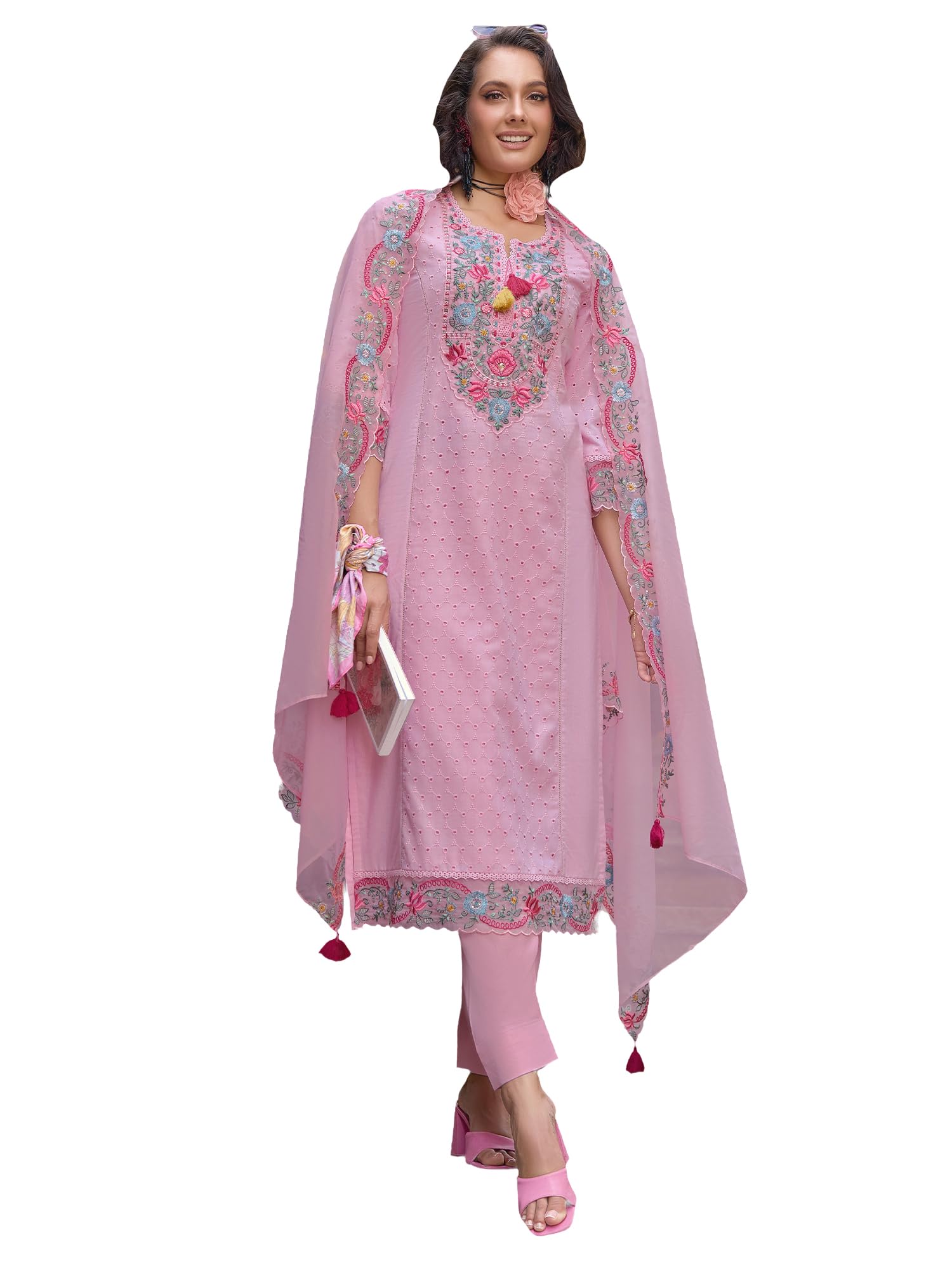 indo era Women Pure Cotton Kurta Set with Dupatta | Festive Suit Set, 10721-picture-10