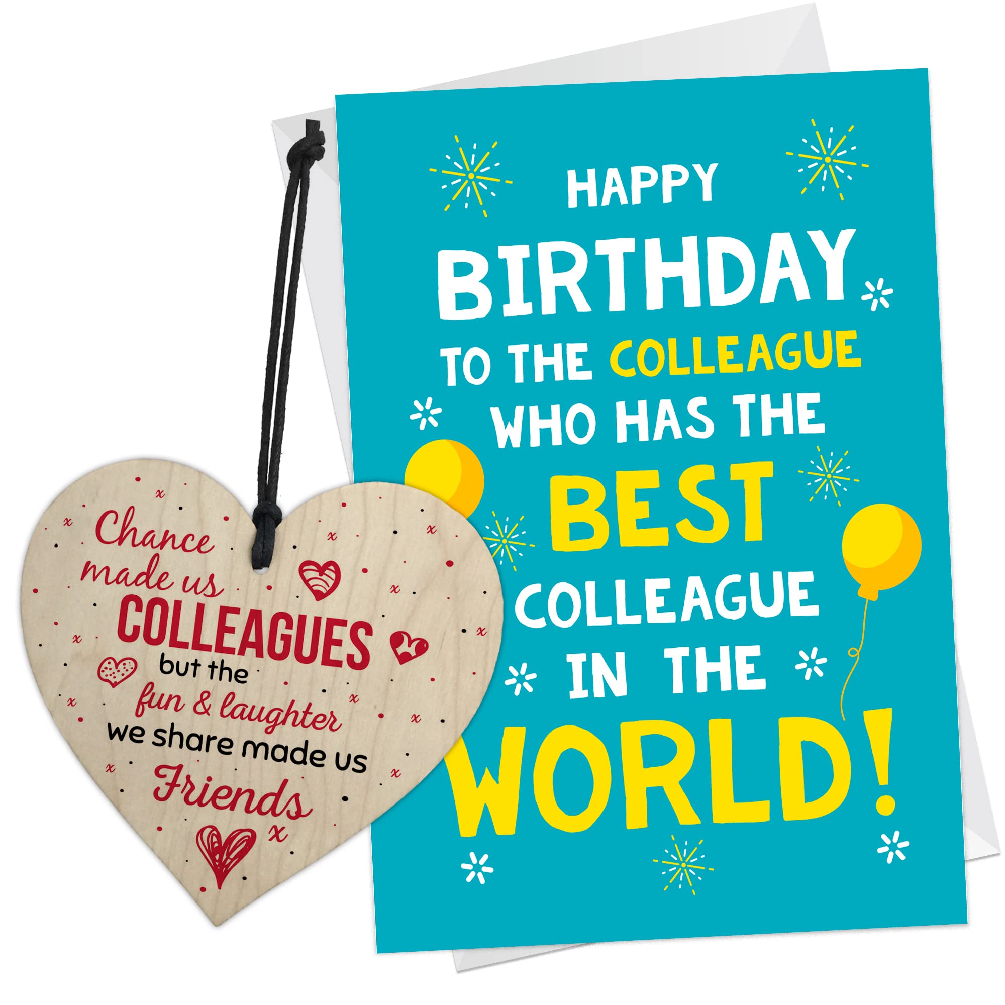 RED OCEAN Wooden Heart and Card Set Chance Made Us Colleagues Message Handmade Colleague Birthday Card With Envelope Birthday Gift for Colleague