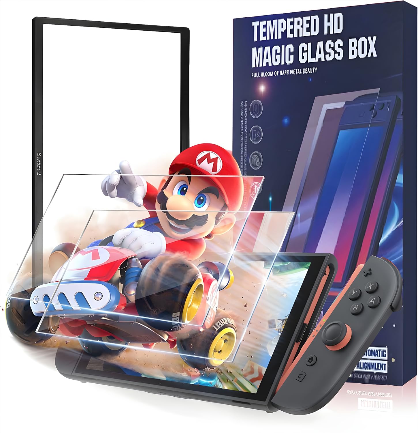 【3枚セット+簡単ガイド枠】Nintendo Switch 2（2025）対応 switch 2 保護 フィルム 硬度9H 強化ガラス 全面保護 99%高透過率 自動吸着&貼りやすい 気泡ゼロ 指紋防止 耐衝撃 飛散防止 超鮮明画質 目の疲れ軽減 ドック対応 スイッチ2 ガラスフィルム/スイッチ 2 保護 フィルム / スイッチ2 フィルム 日本国内販売店 - 1