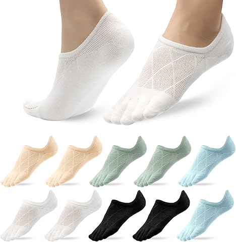 5 Pares Calcetines 5 Dedos Invisibles Cortos Mujer Talla 35-40, Transpirable Calcetines Tobilleros Cinco Dedos Deportes Algodón para Mujer
