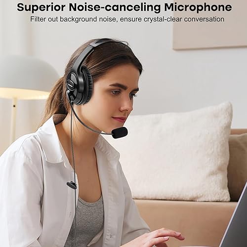 Miniatura 2 de MKJ Auriculares USB con micrófono, auriculares de PC con cancelación de ruido para laptop, auriculares con cable de doble oreja para centro de