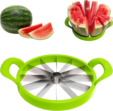 KOLORAE Extra Large Watermelon Slicer, Stainless Steel Cutter with Durable Easy Grip Handles, Round Divider to Easily Cut Fruits, Slices Melons up to 10in.