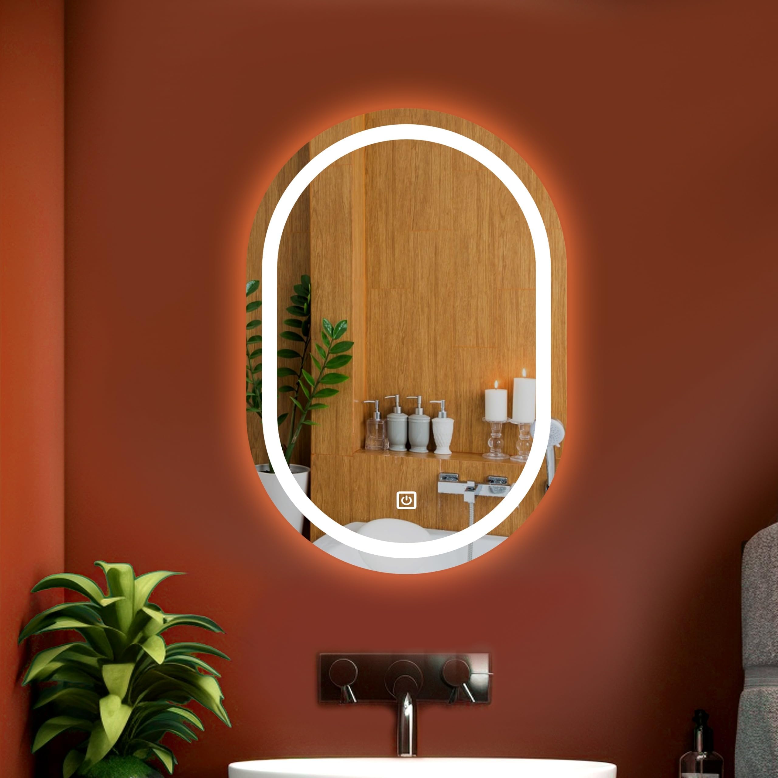 Capsule Wall Mounting Mirror with Light | Bathroom Venity Smart Mirror Size 18X24 inch| LED Mirror 3 Tone (Cool Natural Warm White)