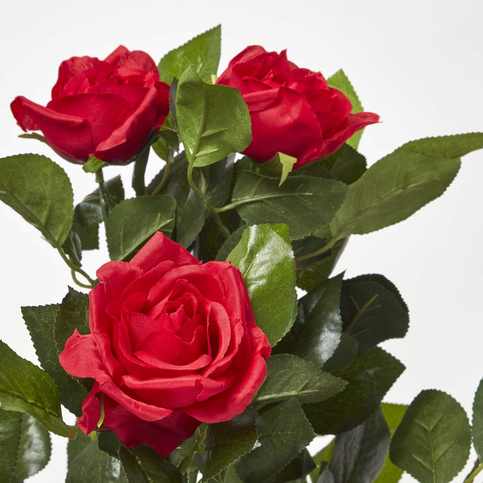 HOMESCAPES Rosier Artificiel Rouge Fleuri en Pot 90 cm
