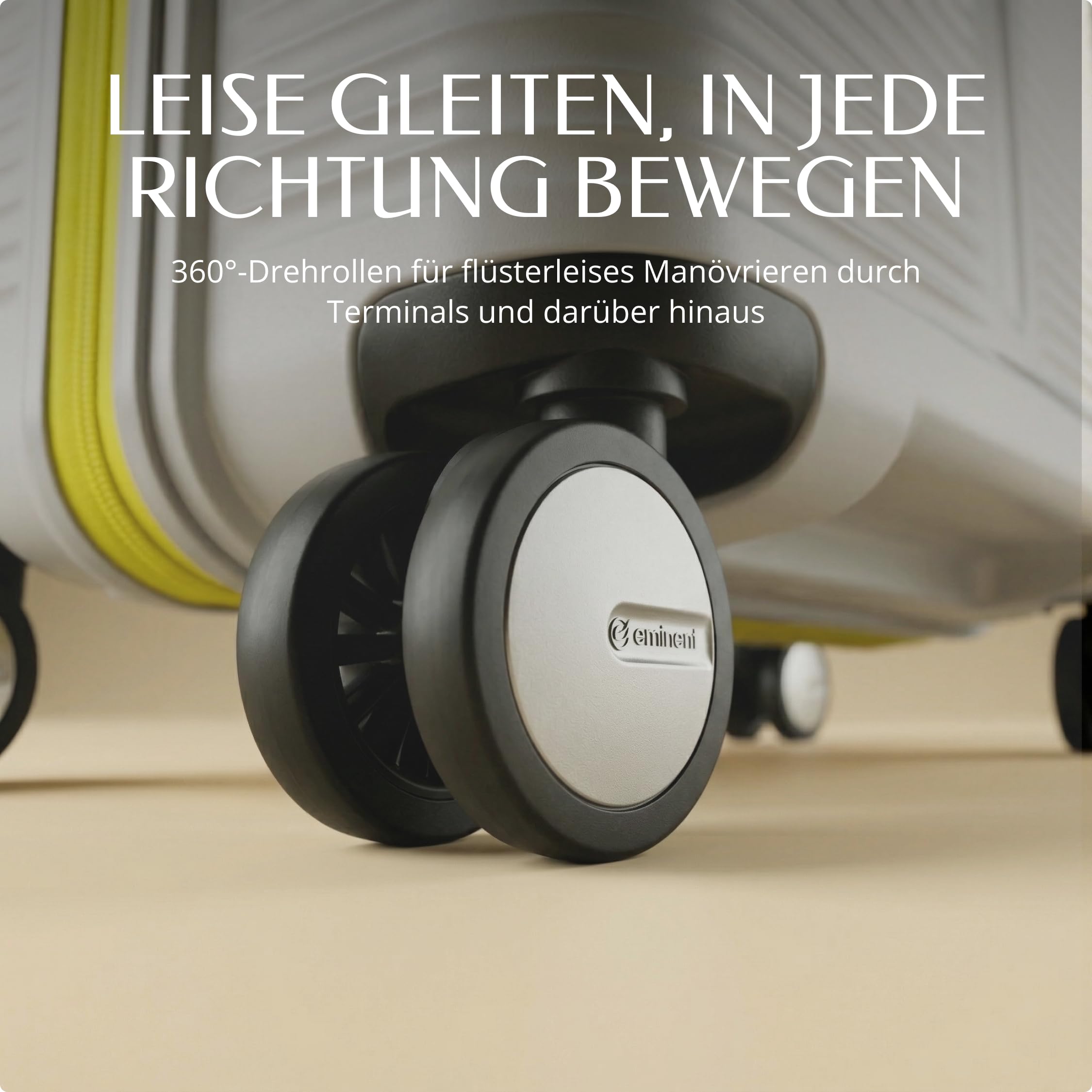 Eminent Finno Kofferset 3-Teilig, Erweiterbar, Hartschalenkoffer, 4 Rollen, Leicht, TSA Schloss, Handgepäck Mittel Groß, Reisekoffer Rollkoffer Urlaub Reise Grau