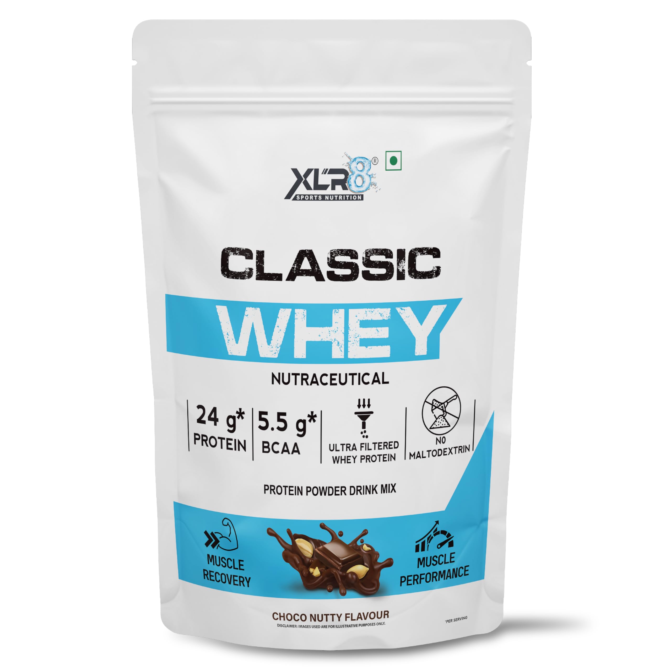 XLR8 Classic Whey Protein Powder, 24 g Protein, 5.5 BCAA, No Maltodextrin (907 g (Pack of 1), Choco Nutty)