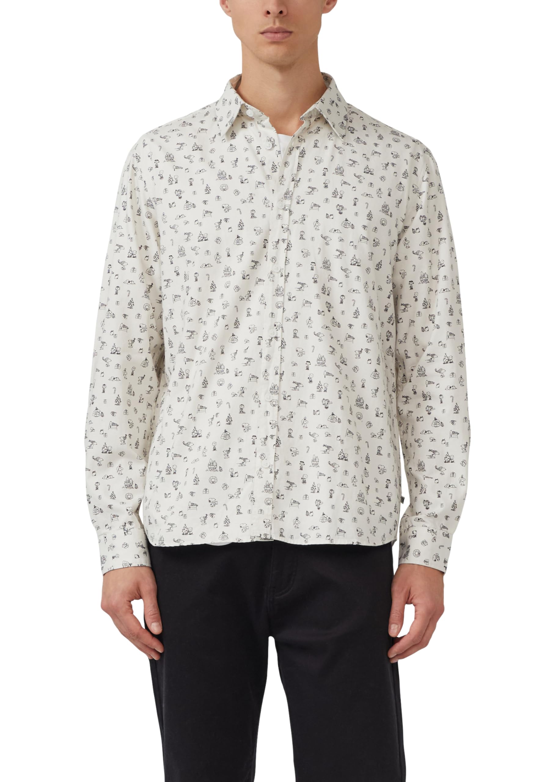 s.Oliver Herren Regular Fit: Hemd mit Peanuts®-Motiv Hemd Langarm mit Peanuts® Print