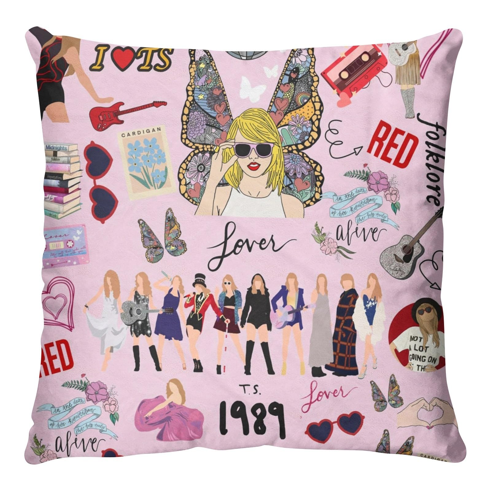 Bmrwtg Singer Pillow Covers Home Decor,1989 Pillowcase, Swifties Sofa Pillow 18"X18",Singer TS Throw Pillow for TS Fans Music Lover Song Album Gift (Pink)