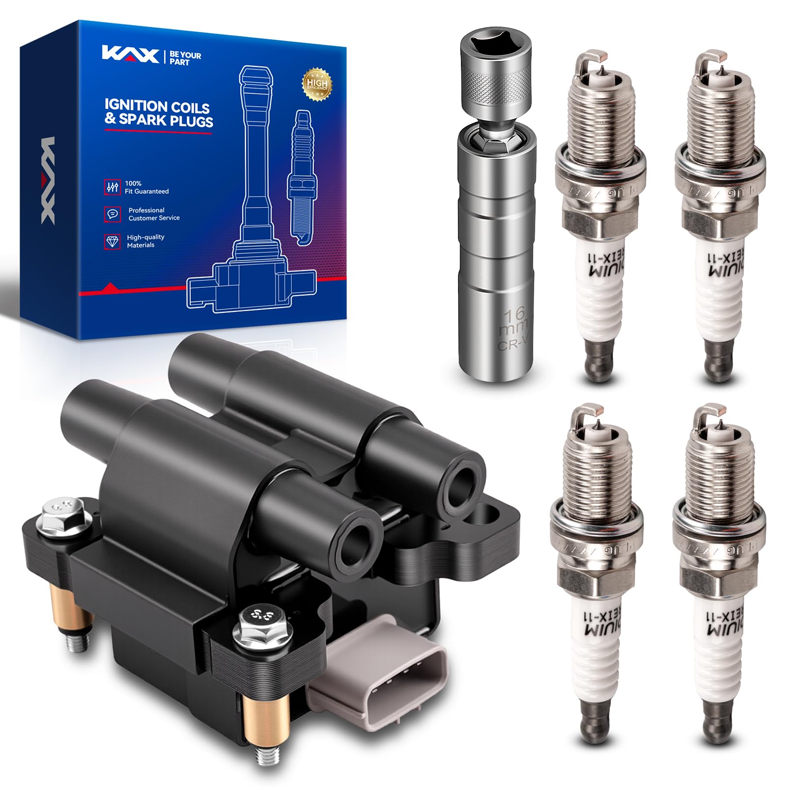 KAX Ignition Coil &amp; 4 Spark Plugs Set for Subaru Forester 2009-2010 2.5L