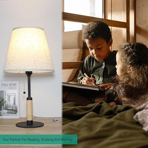 Miniatura 8 de PSDSSHIIS Night Table Lamp Bedside Lamps for Nightstand Lamp for Bedroom Living Room End Tables 3-Color Temperatures Pull Chain Switch Wood Fabric