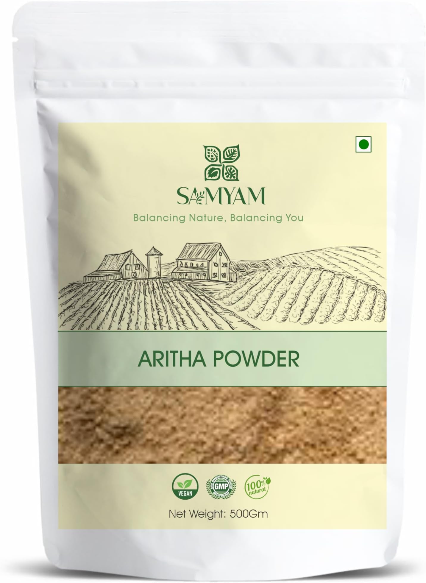 SAMYAM Aritha/Reetha (Soapnut) Powder (Sapindus Mukorossi) - 500g Pack | Natural Hair and Scalp Cleanser