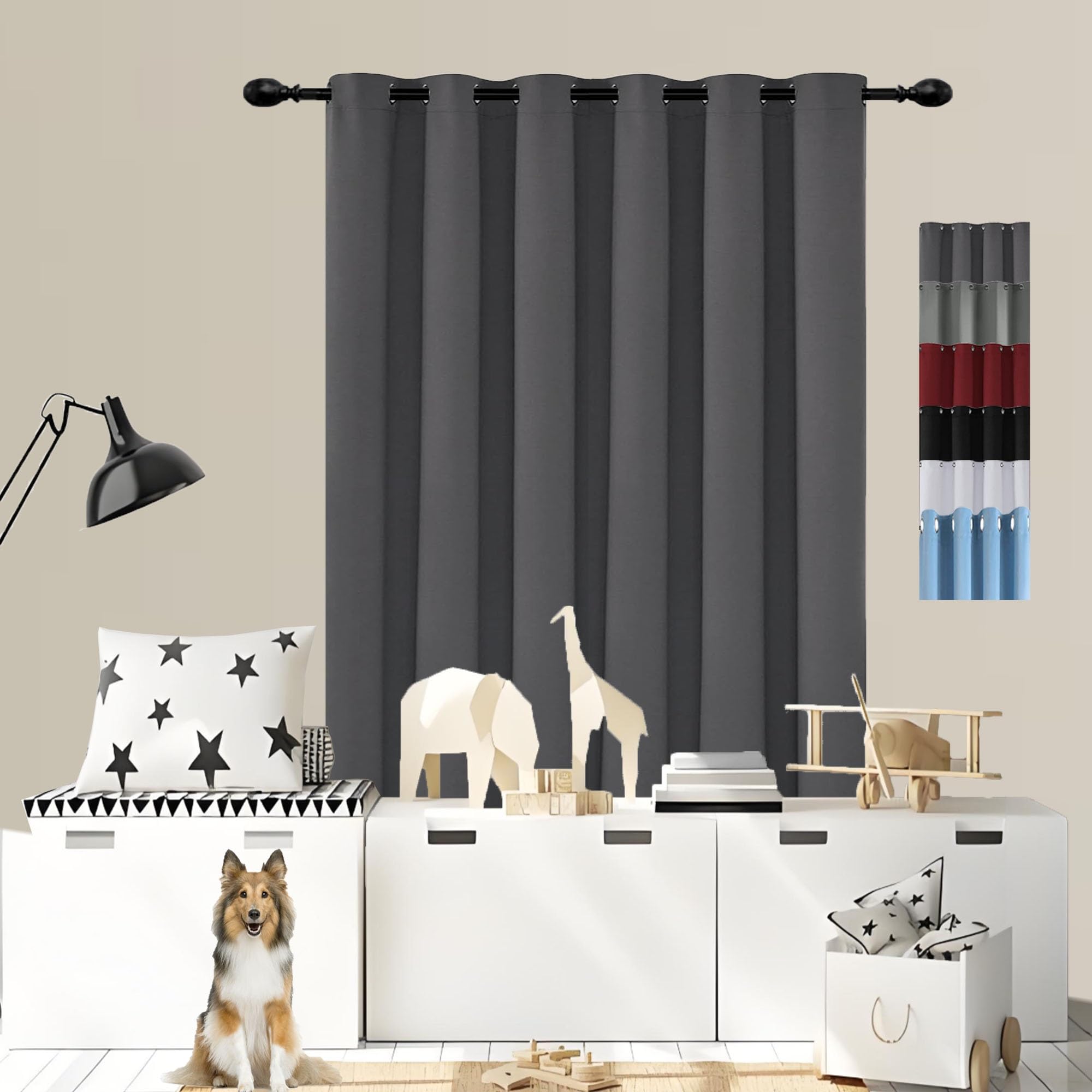 Rideaux sur Mesure 200 x 105 cm 100% Polyester/Décoration/Anti Bruit/Lavable Rideau Occultant Lot de 1 Rideau,pour Salon, Gris Foncé