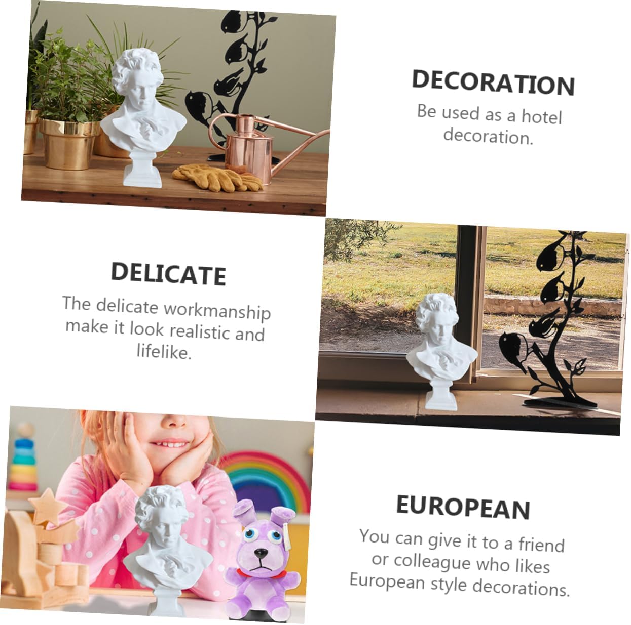Cabilock Resin Classical Bust Sculpture European Style Home Decor White