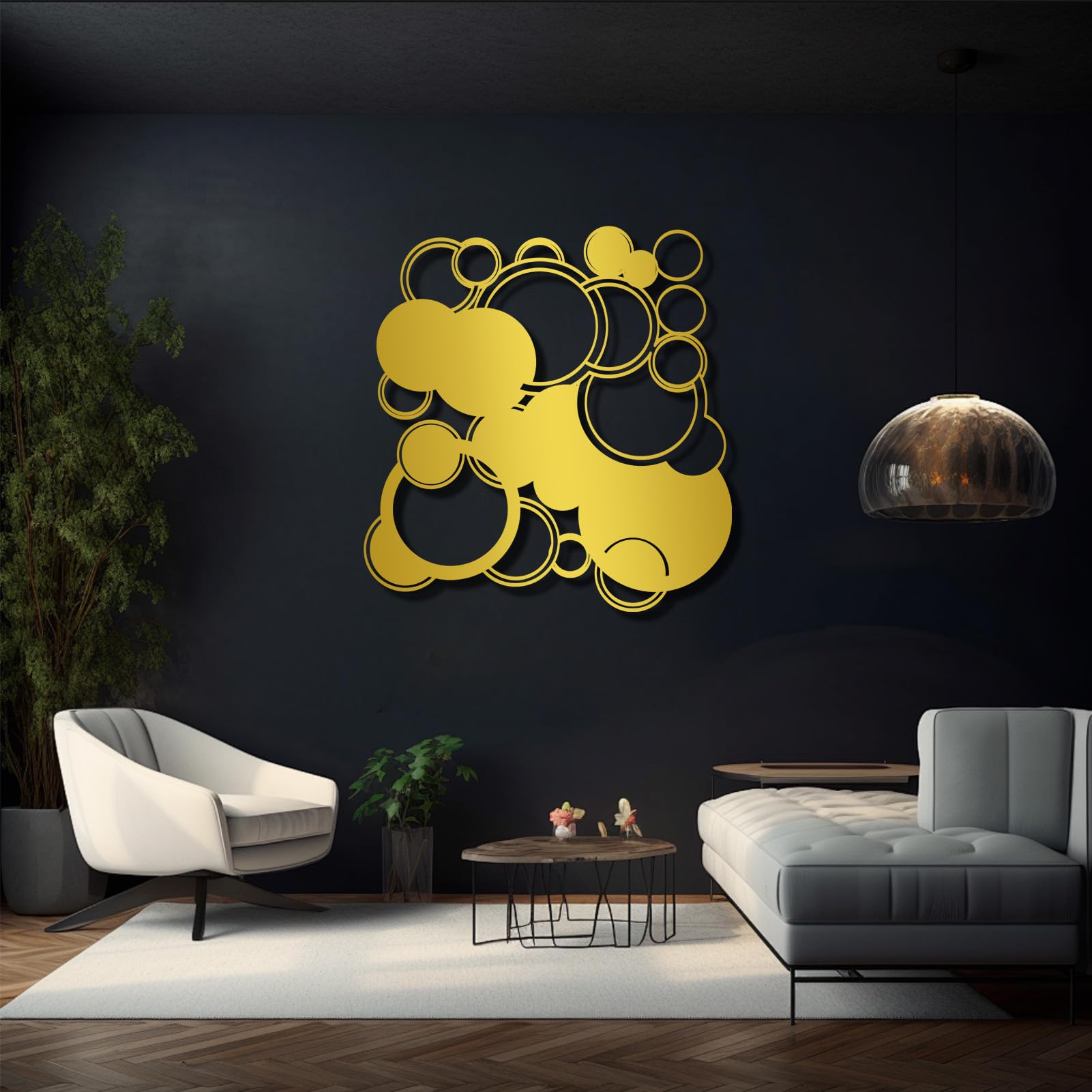 Decoración de Pared de Metal esculturas Colgantes de Pared círculos geométricos para Sala de Estar Color Dorado 39" x 38" (100 x 95 cm)
