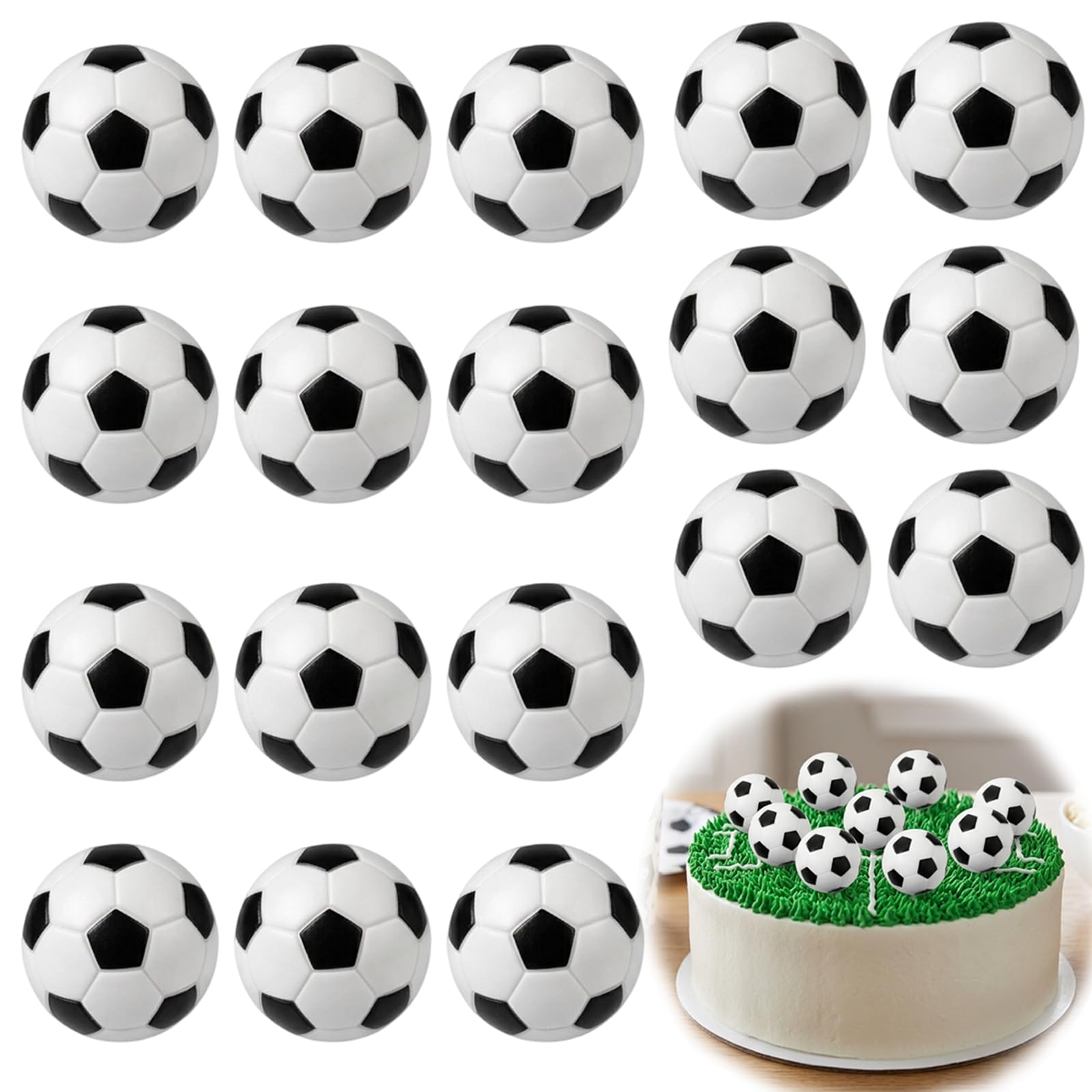 18Pcs 3D Football Cake Decorations, 4cm Mini Footballs for Cake, Football Cake Topper, Football Cake Embellishments for Baked Goods and Desserts, Ideal for Themed Parties and Celebratory Occasions