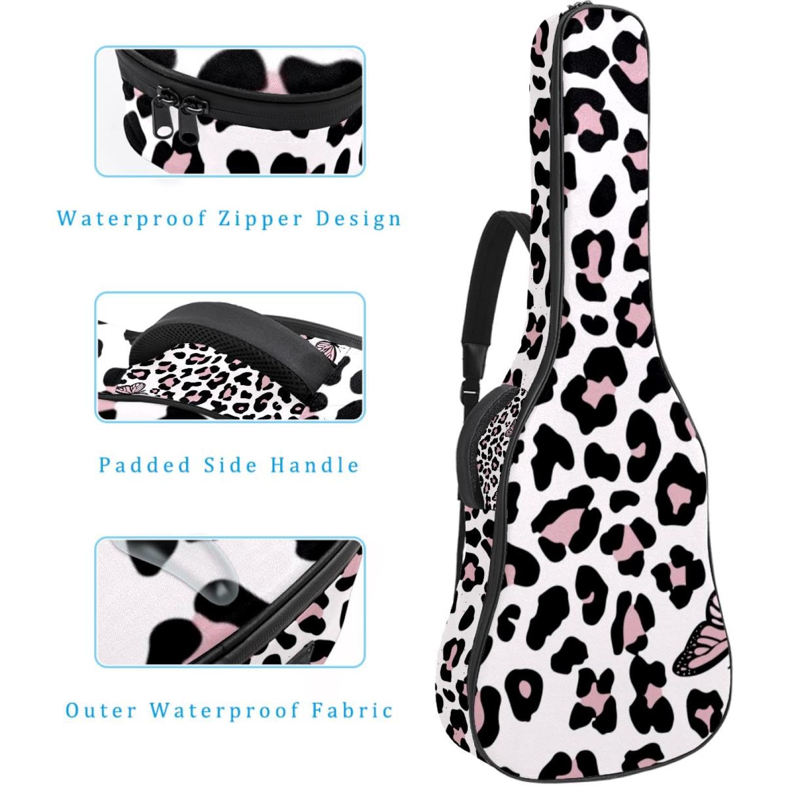 Torba na gitarę akustyczną wodoodporny plecak na gitarę grubo miękki wyściełany motyl i lampart klasyczna obudowa na gitarę, wielobarwny, 42.9x16.9x4.7 in, Organizer do torby