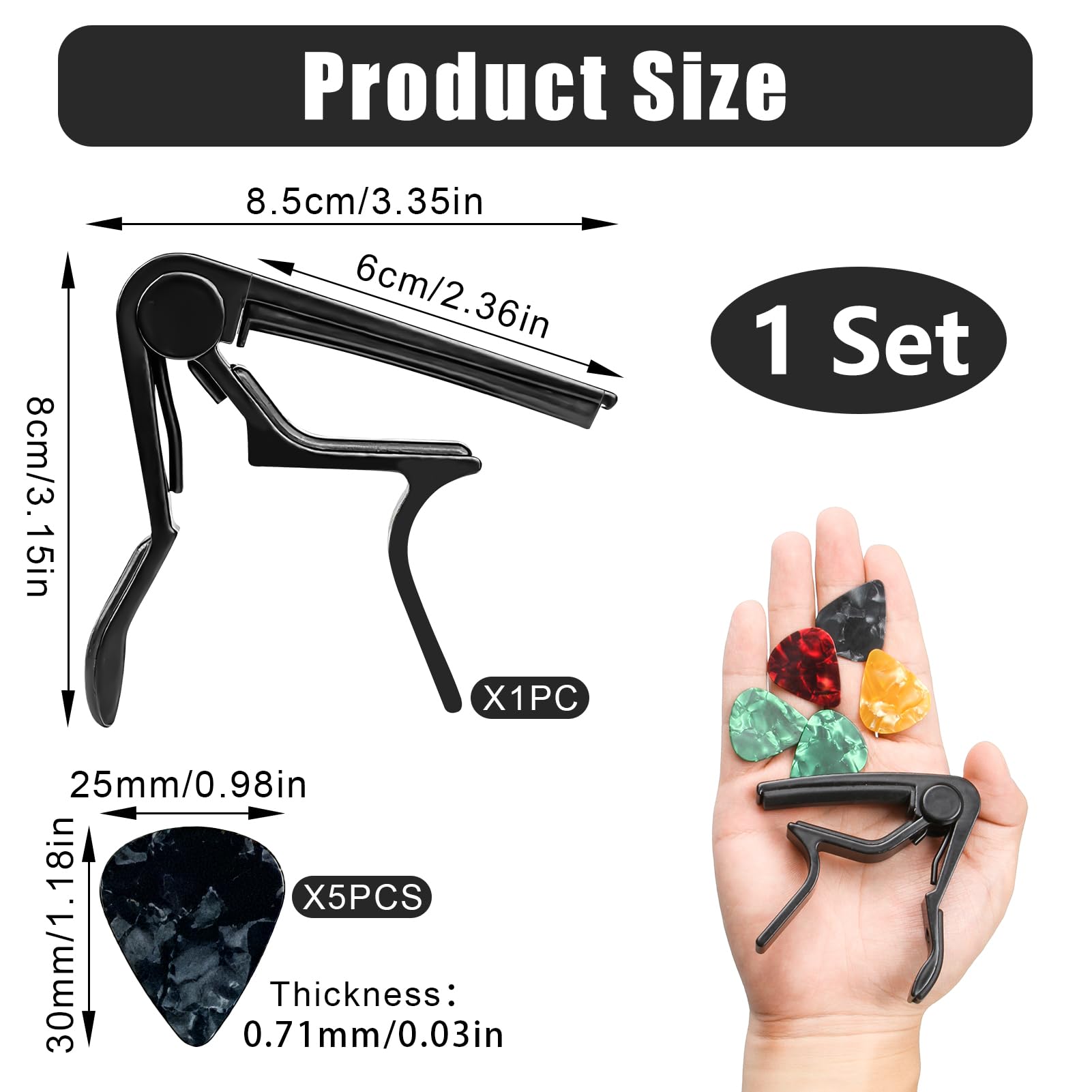 Guitar Capo for Acoustic and Electric Guitars with 5 Picks Included - Image 2