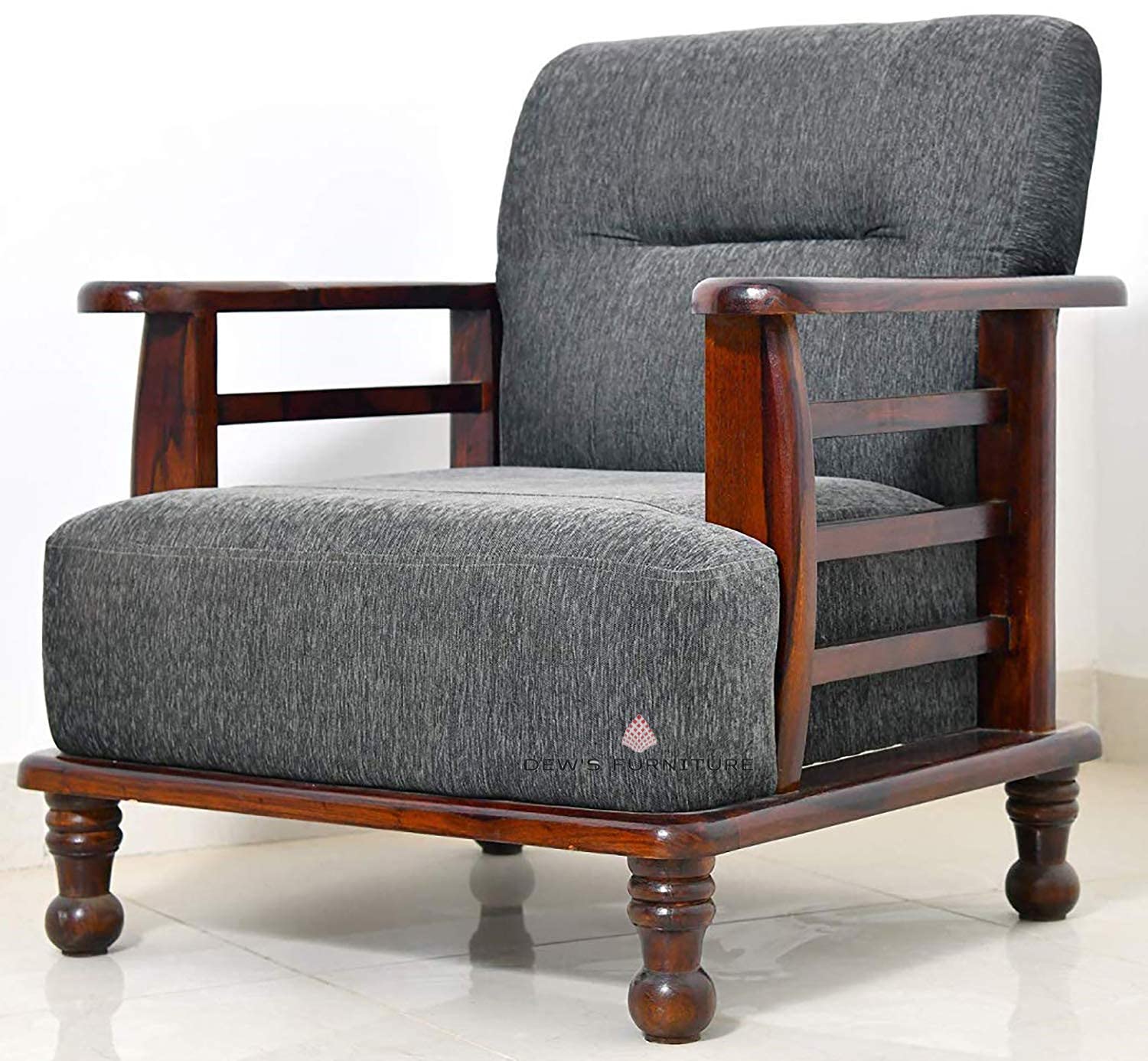 Dews Furniture Solid Sheesham Wood Single 1 Seater Sofa for Home and Living Room with Cushion | 1 Seater Sofa Set Furniture| Brown-image-26