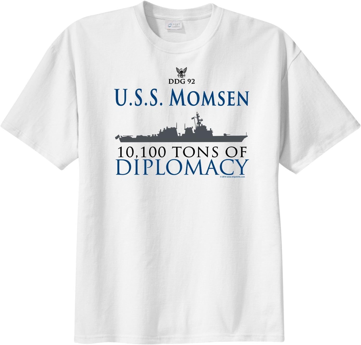 ShipShirts Big Boy's DDG 92 USS Momsen 10,100 tons of Diplomacy Short Sleeve T-Shirt White S