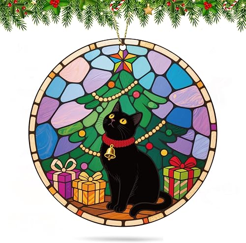 Miniatura 11 de Adornos divertidos de Navidad de gato negro 2025, adornos colgantes de acrílico 2D para decoración de árbol de Navidad, decoración de Navidad para