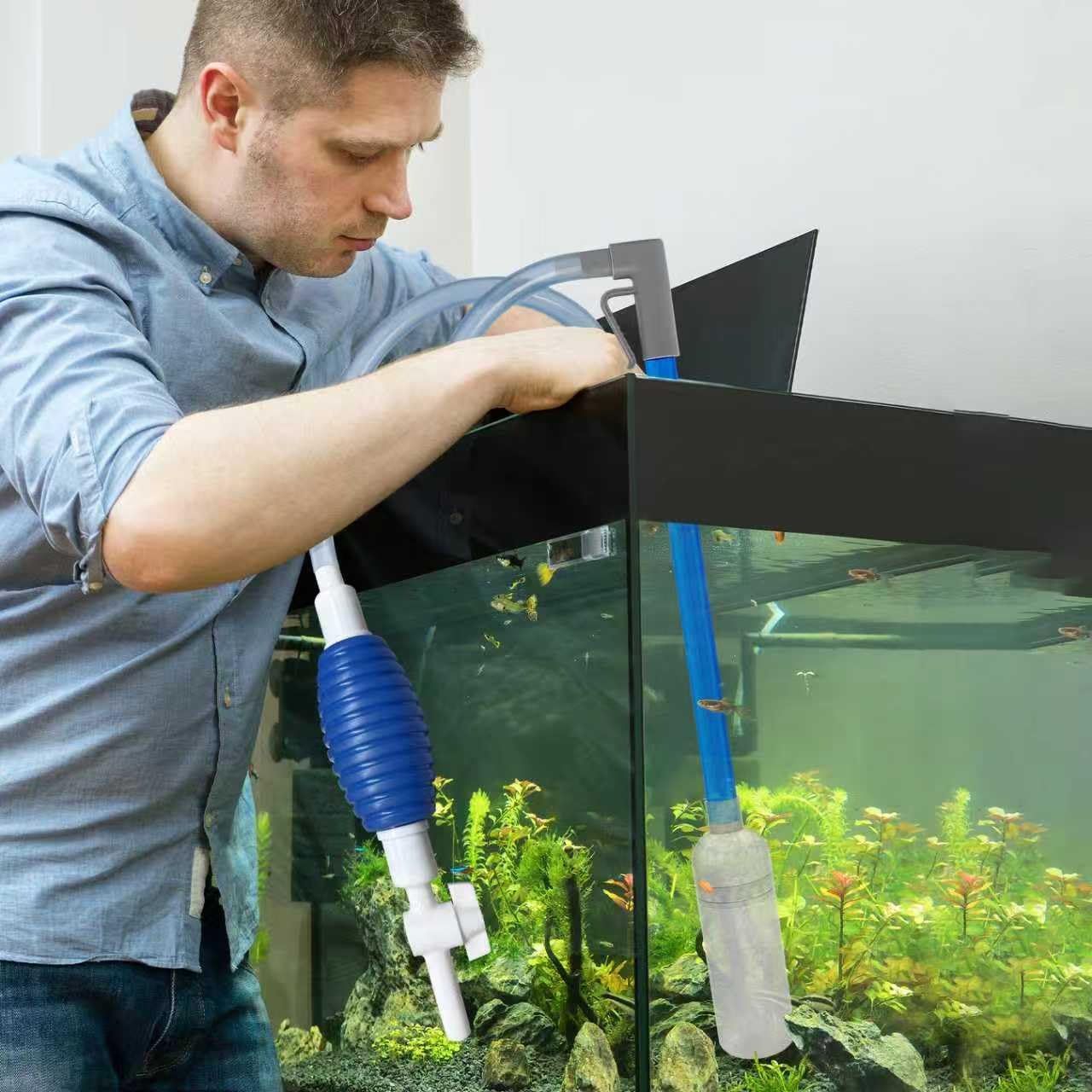 TZEKING Sifone Acquario,1.7m Aquarium-Syphon-Kiesreiniger mit Handpumpe,Scambiatore d'Acqua dell'acquario,Aspiratore per acquari,per Cambio Acqua,Lavaggio della Sabbia