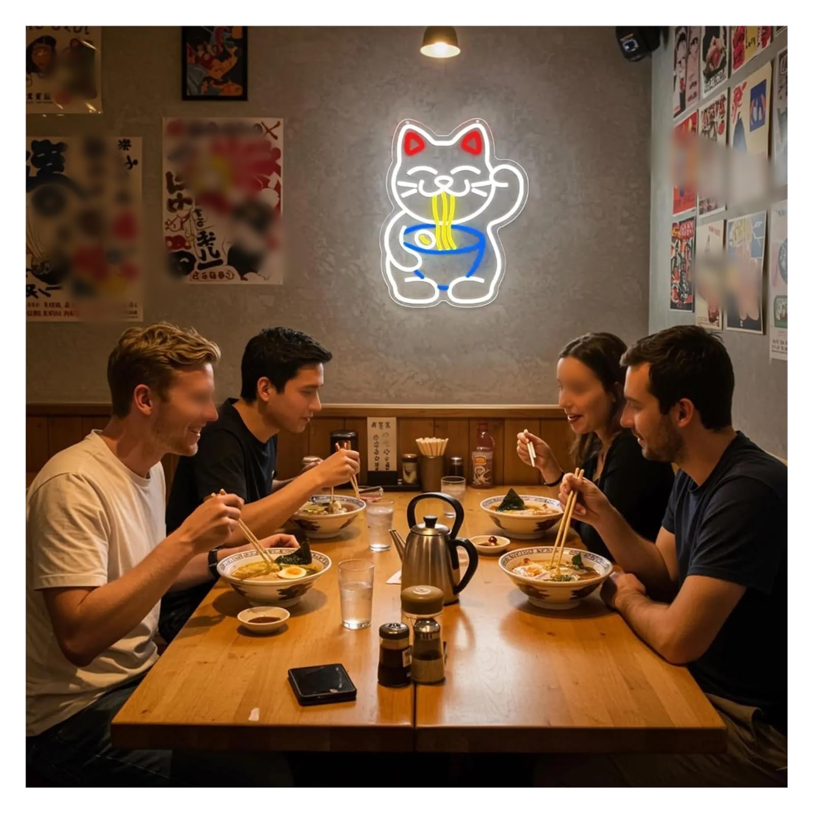 Decoración Lámparas Letrero De Neón De Ramen De Gato Con Alimentación USB, Fideos Japoneses Para Negocios, Restaurantes, Cantinas, Cocinas, Amantes De La Comida, Decoración 37x29cm