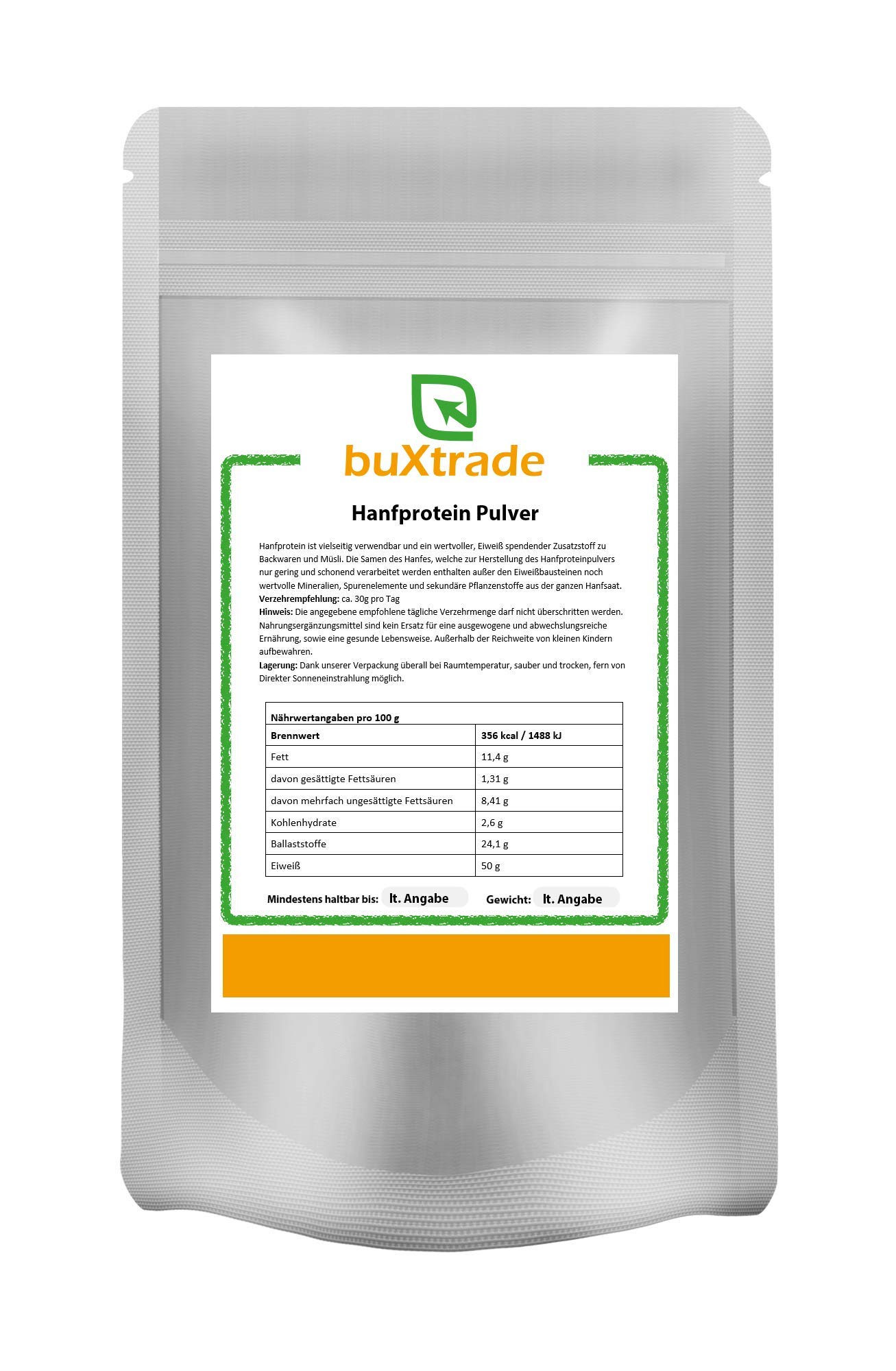 10 kg | Hanfprotein Pulver | Nahrungsergänzungsmittel | Pulver | Buxtrade