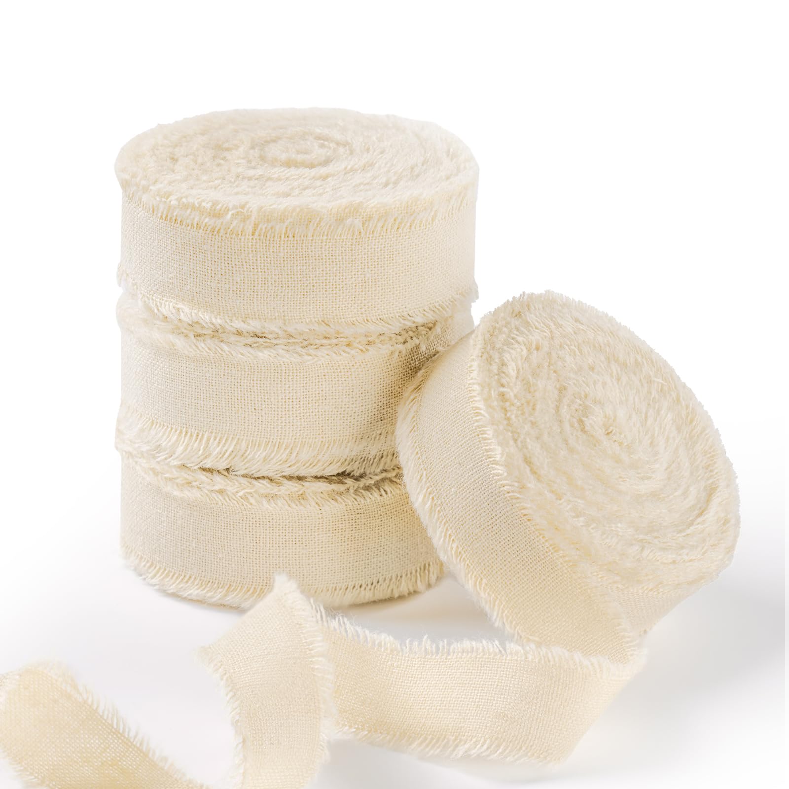 FAKILO Natural Rustic Cotton Ribbon with Frayed Edge, Sage Green 100% Cotton Ribbon 5/8"x 24yds for Vintage Wedding Bouquets,Invitations,Baby Shower,Gift Wrapping,DIY Crafts,Home Decor — view 28
