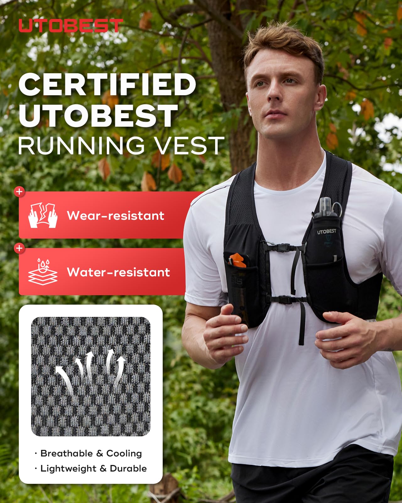 UTOBEST Gilet de course pour homme et femme, gilet d'hydratation minimaliste ultra léger, respirant, réfléchissant, pour randonnée, jogging