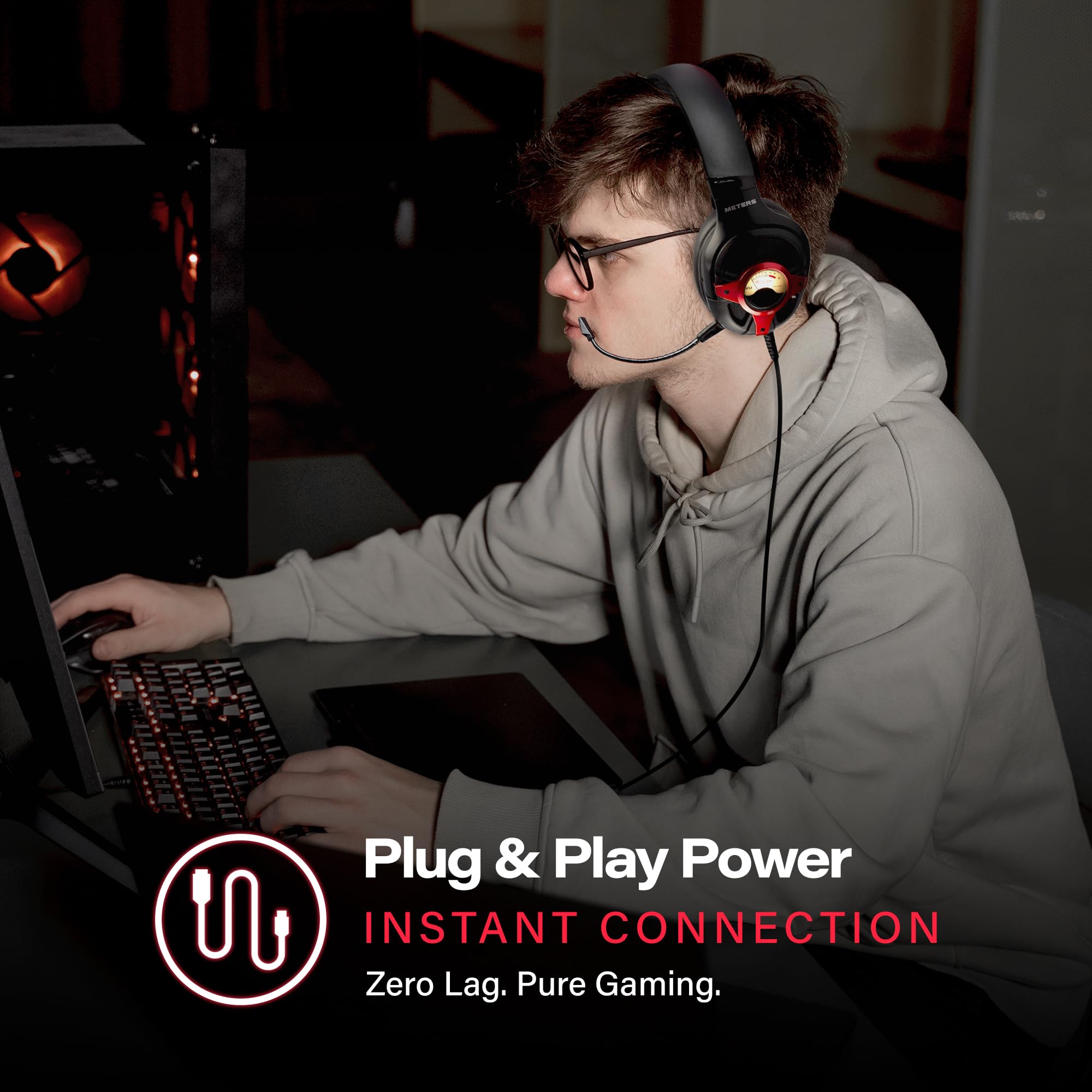 Meters M-Level-UP, Gaming-Headset, 7.1 Surround-Sound, abnehmbares Mikrofon, leistungsstarke 50-mm-Treiber, Inline-Fernbedienung, helles personalisiertes RGB und einzigartige VU, kompatibel mit PC,