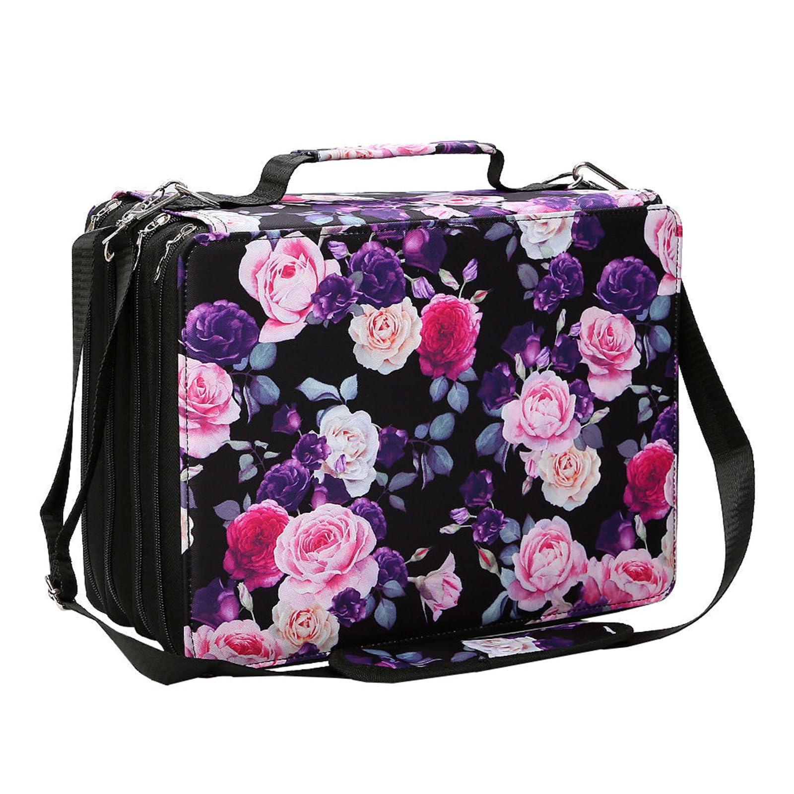 168/224 slot grande custodia in pelle per pennarelli con tracolla multistrato, borsa per il trasporto di penne organizer per penne resistenti, Tela a colori, 168 holes