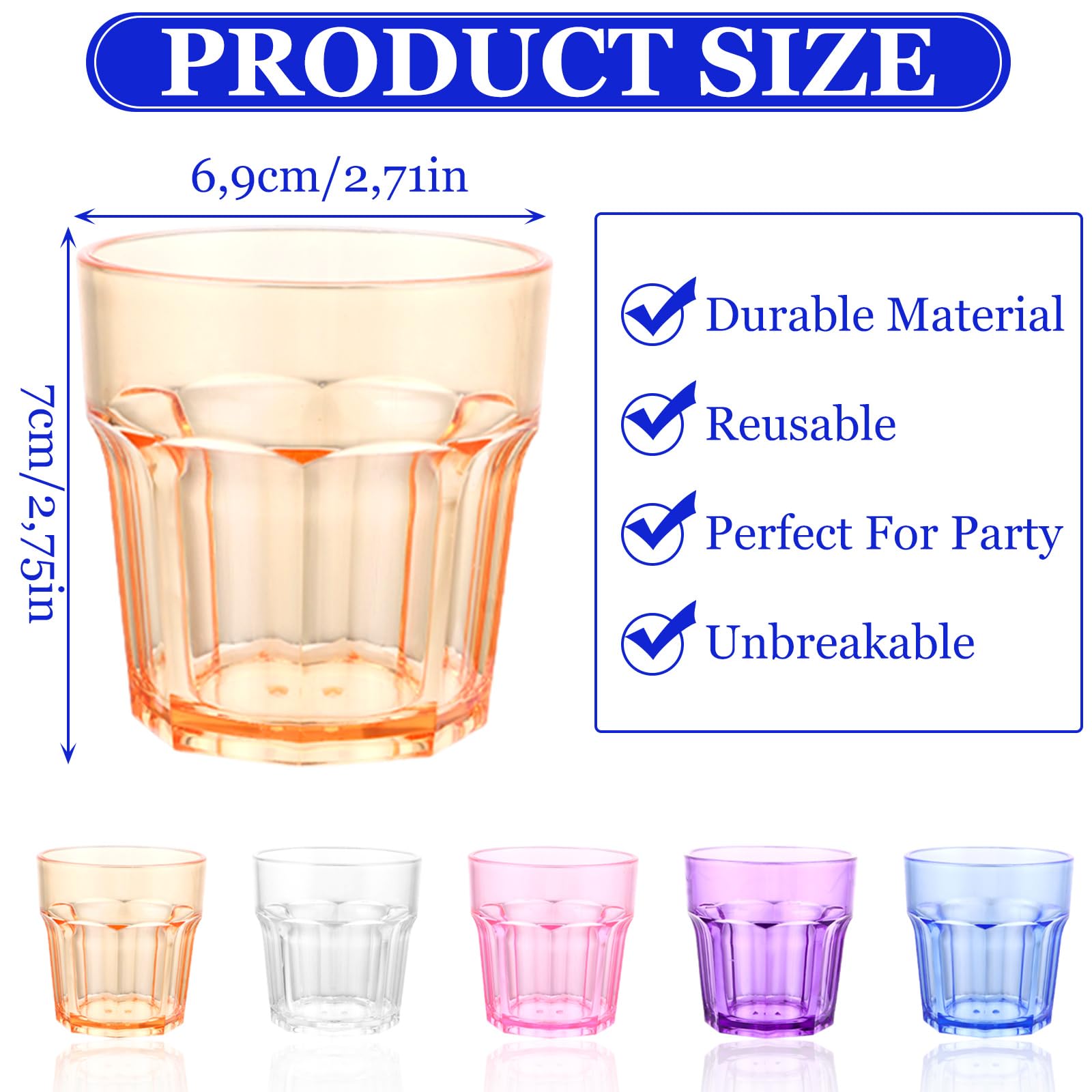 Set di 20 bicchieri da acqua, 260 ml, bicchieri da vino senza manico, riutilizzabili, in plastica, per feste, matrimoni, barbecue (5 colori)