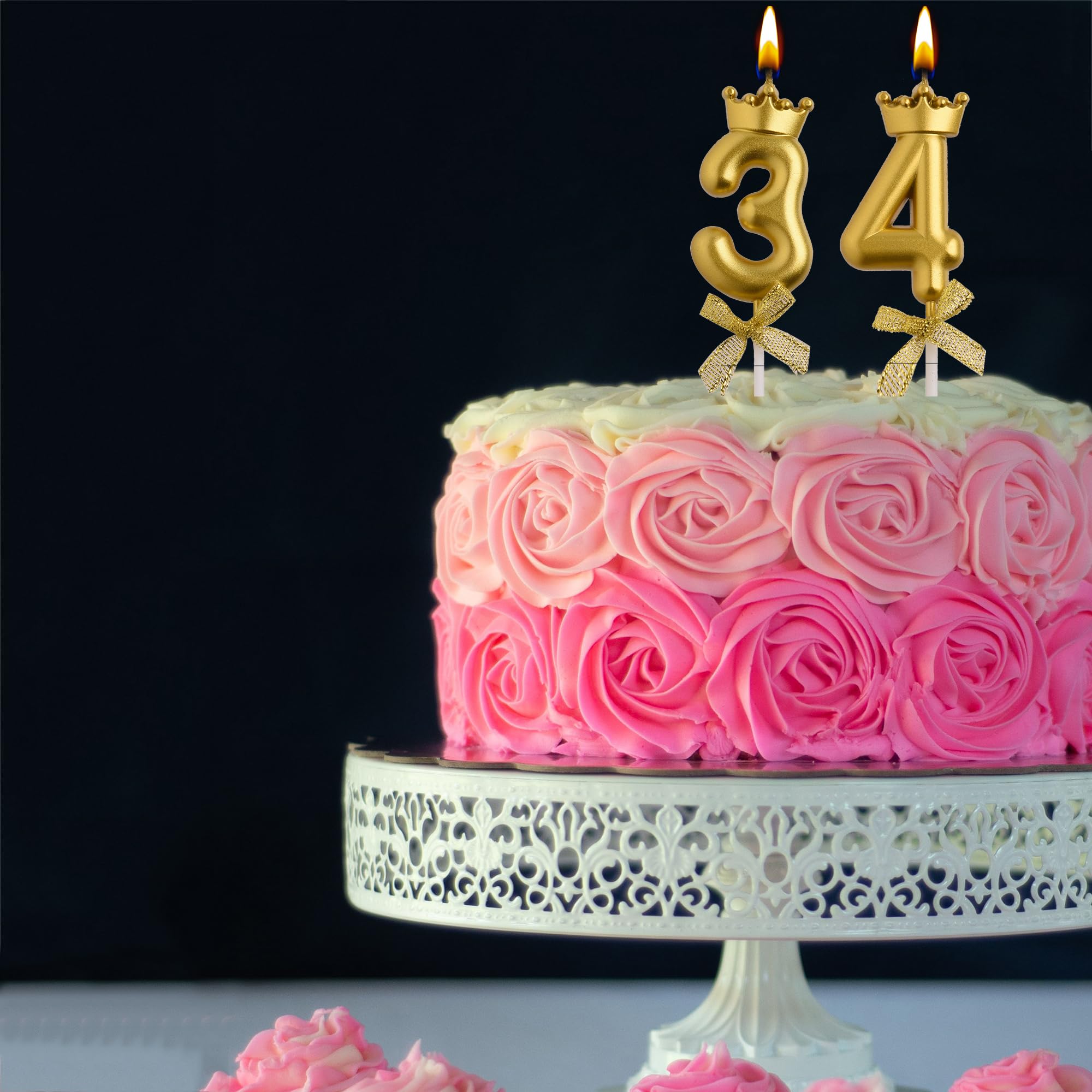 34 Geburtstagskerzen, rauchfrei, Gold, 43 Kuchenkerzen