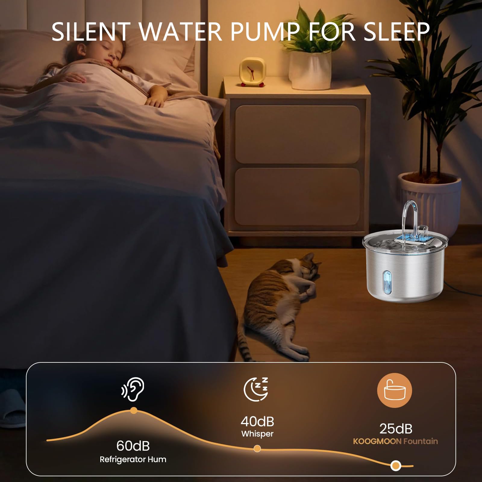 Fontana automatica silenziosa per animali domestici, grande capacità e distributore di acqua per cani, fontana muta e facile da intelligente con movimento a basso rumore per gatti che bevono