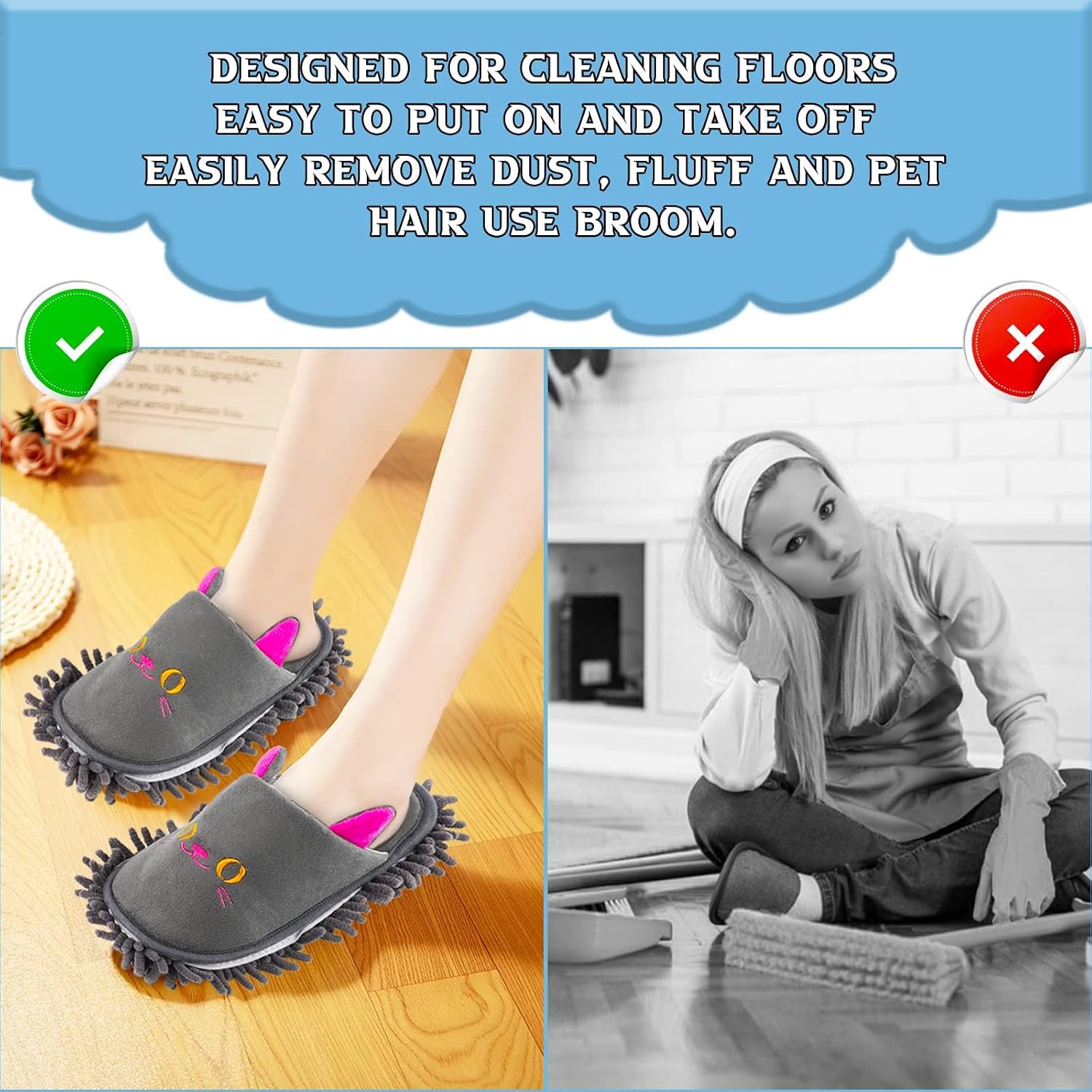 Non-slip Microfiber Mop Slippers Floor Dusting for Home Dark Gray photo 3