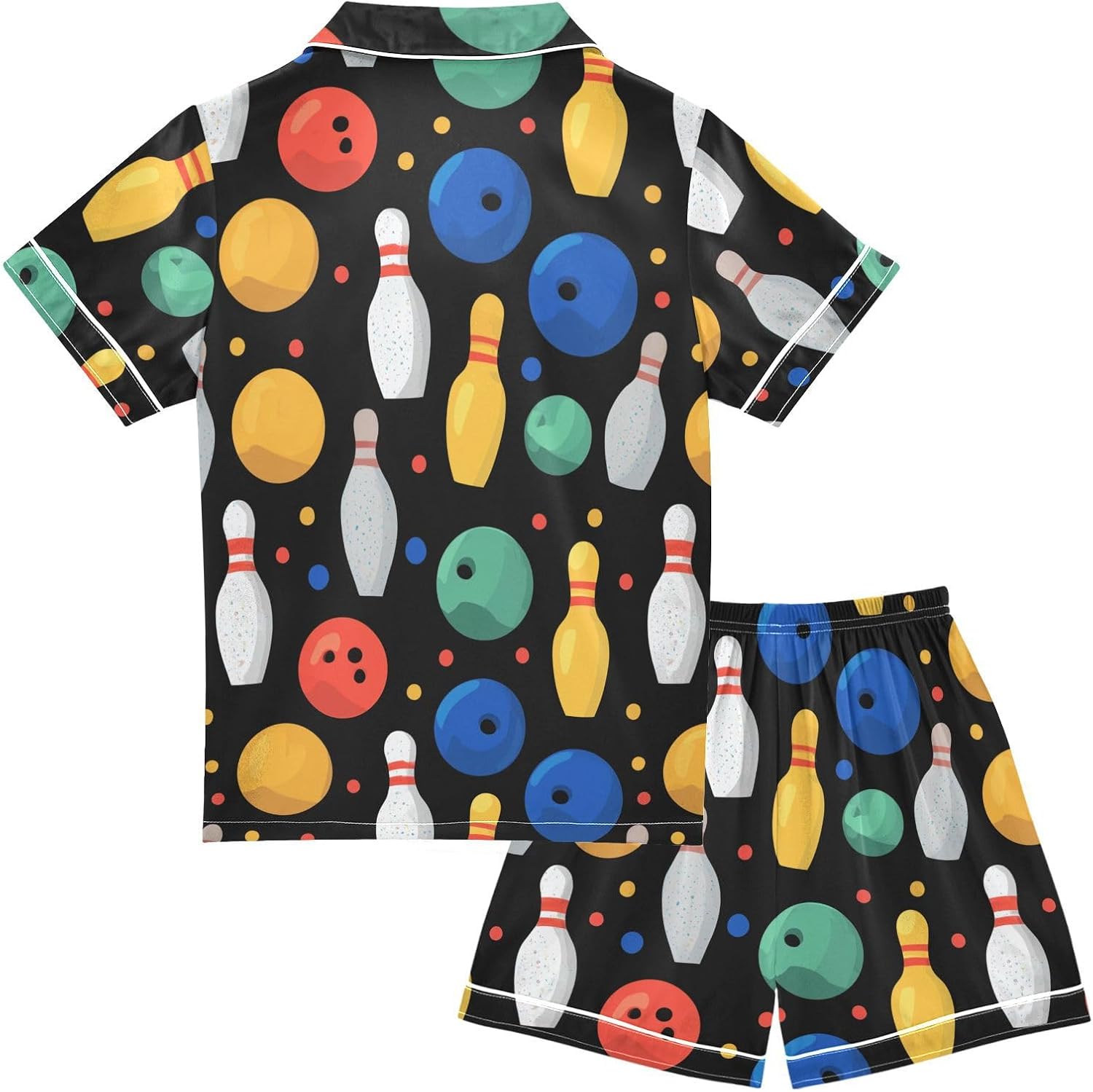 ZZXXB Bowling Kids Satin Short Sets Outfits Casual Button Down Short Sleeve Lounge Set S-XXL