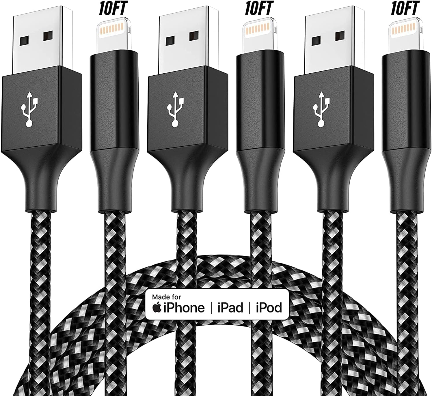 iPhone Charger Apple MFi Certified 3pack 10FT Long Lightning Cable Fast Charging Cord Compatible with iPhone 14/13/12/11 Pro Max Mini XR/XS/X/8/7/6 Plus SE iPod and More