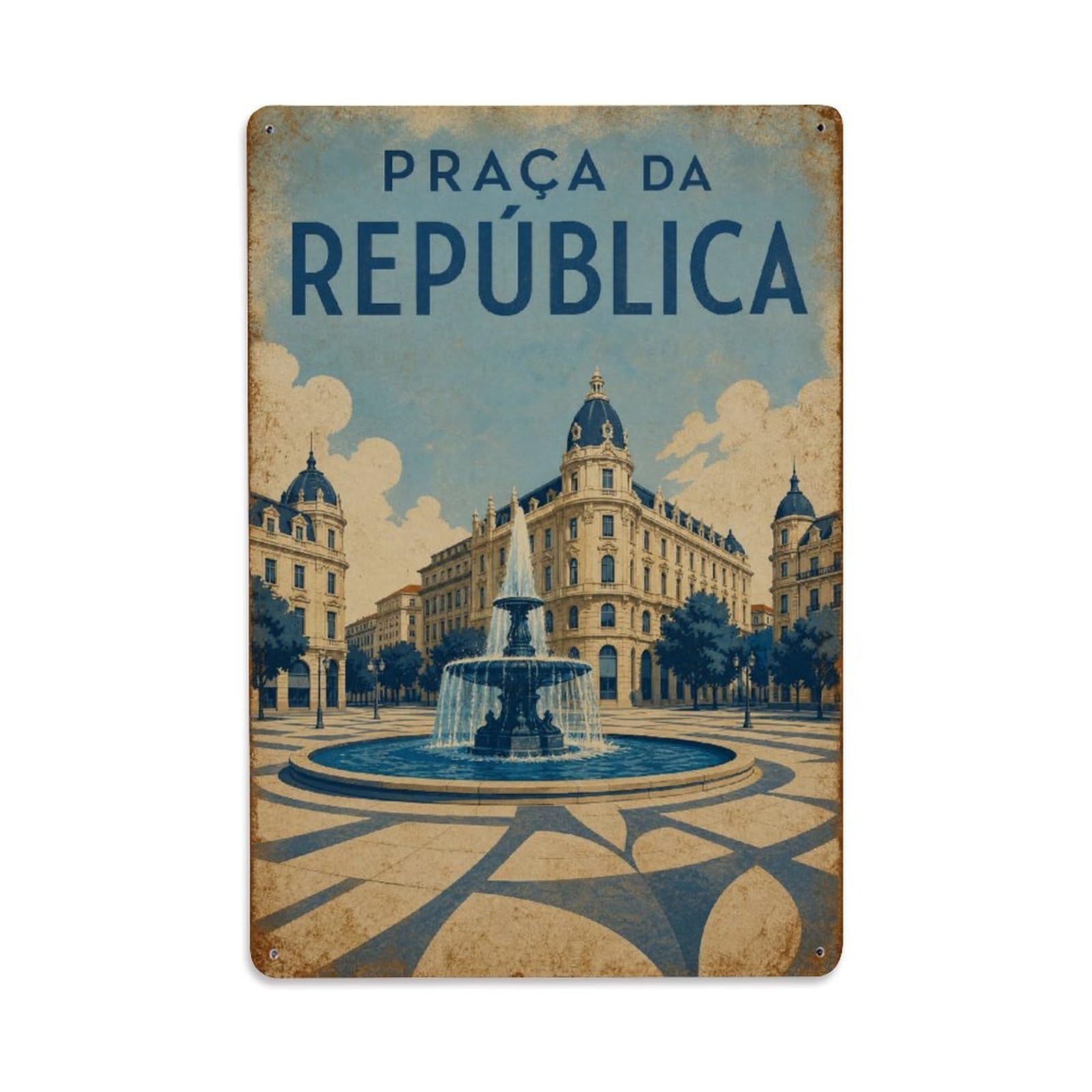 Yrnq 08X12inch Vintage Style Vintage Praca Republica Public Square Portugal Metal Tin Sign