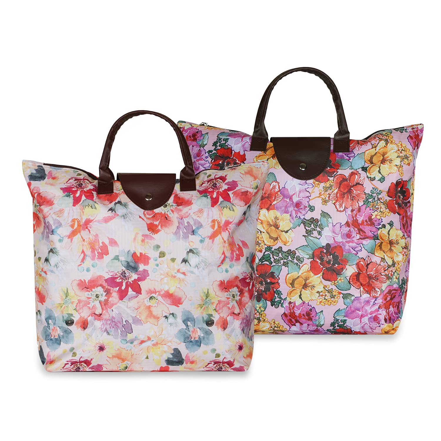 NFI essentials Handy Fold Up Shopping Bag Pack of 2 Foldable Shopping Handbag Travel Bag Women Shoulder Waterproof Carry Bag, Zip Top Folding Tote (Y23 D1 & Y23 D5 Pack of 2) (B094VHMBNQ) Amazon Price History, Amazon Price Tracker