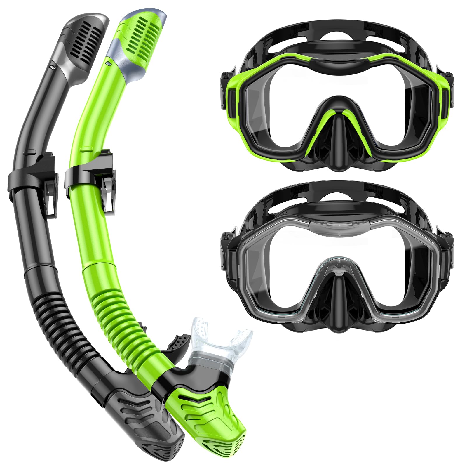 Kwambiri Snorkeling Gear for Adults Kids, Dry-Top Snorkel Set, 180°Panoramic Wide View Diving Mask Breathing Freely Snorkel Mask for Snorkeling Scuba Diving Swimming Travel