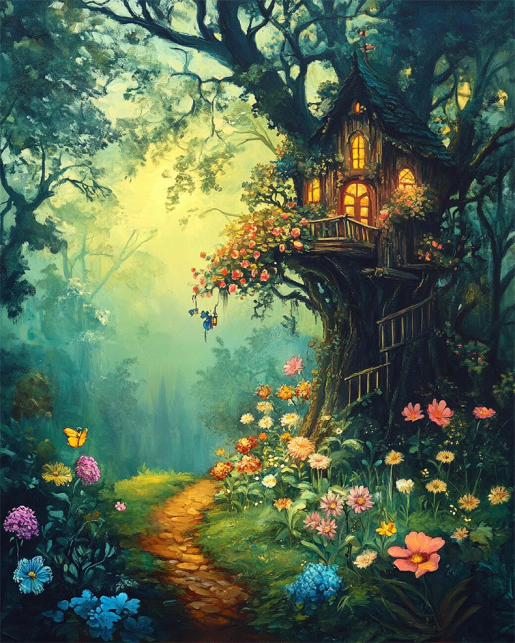 RKFLGEW DIY Seed Bead Embroidery Kits Forests Treehouse 30x40cm