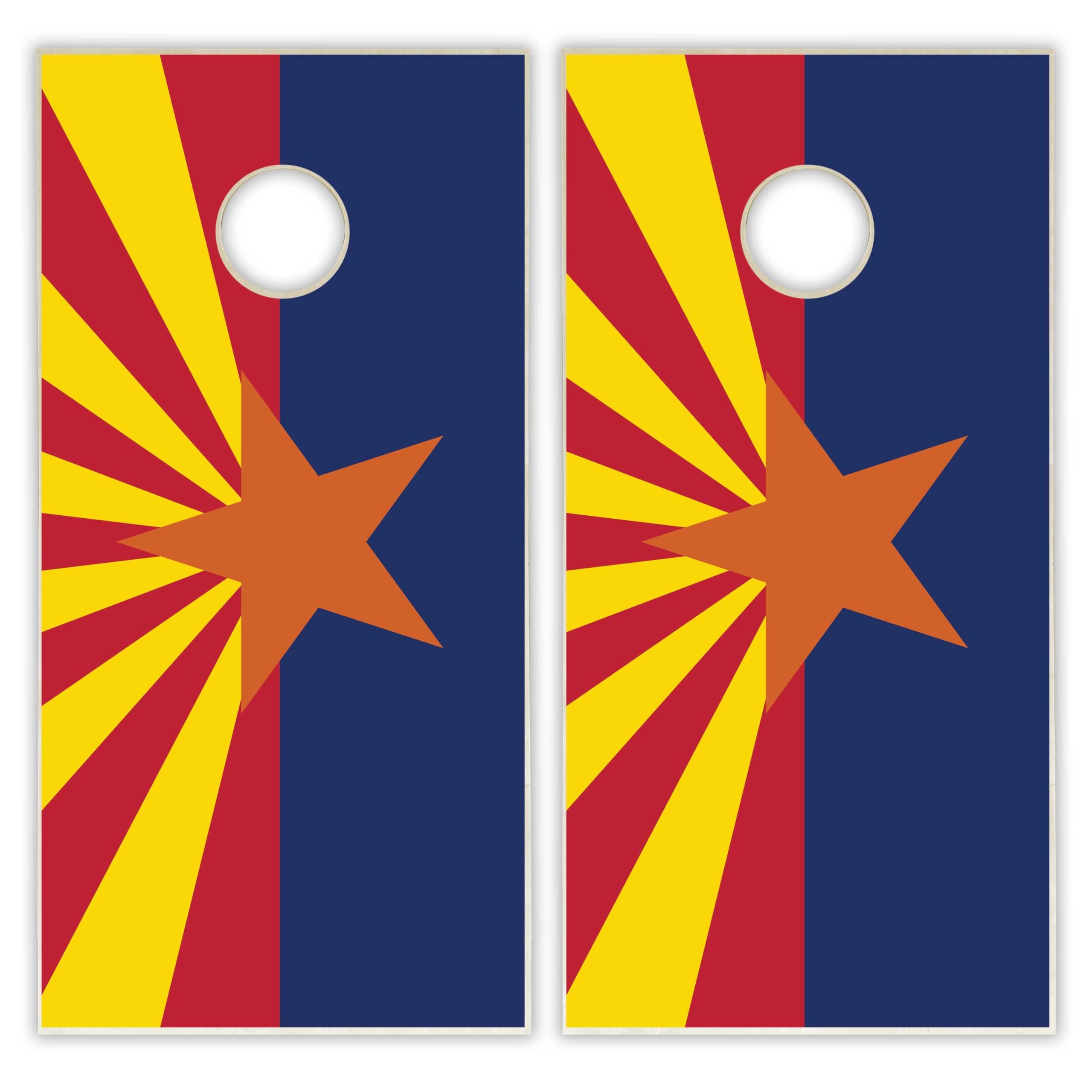 State Flag Solid Wood Regulation Cornhole Set 4 Feet x 2 Feet Includes Set of 8 Bags and Carrying Case with Optional LED Lights and Lamination (Arizona)