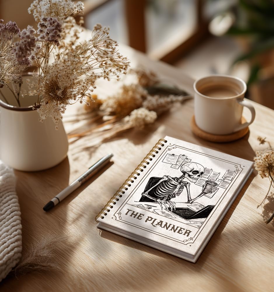 Taccuino da uomo CuteTarot Card Notebook con citazioni sulla depressione per donne amiche regali per compleanno, Natale, festa della mamma, teschio gotico gotico dorato a spirale rilegato a
