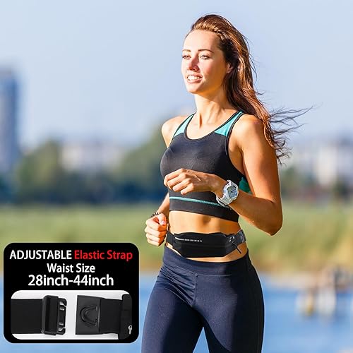 Miniatura 3 de Cinturón delgado para correr para hombres y mujeres, riñonera para correr para mujer, bolsa de cintura para entrenamiento y trotar, Negro -