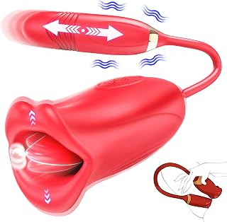 Adult Sex Toys Dildo Vibrator, Rose Sex Stimulator for Women with 10 Thrusting Dildo & 10 Kissing Vibration, Tongue Rose Sex Toy Vibrators, G Spot Clitoral Nipple Licker for Couples Women Man Pleasure