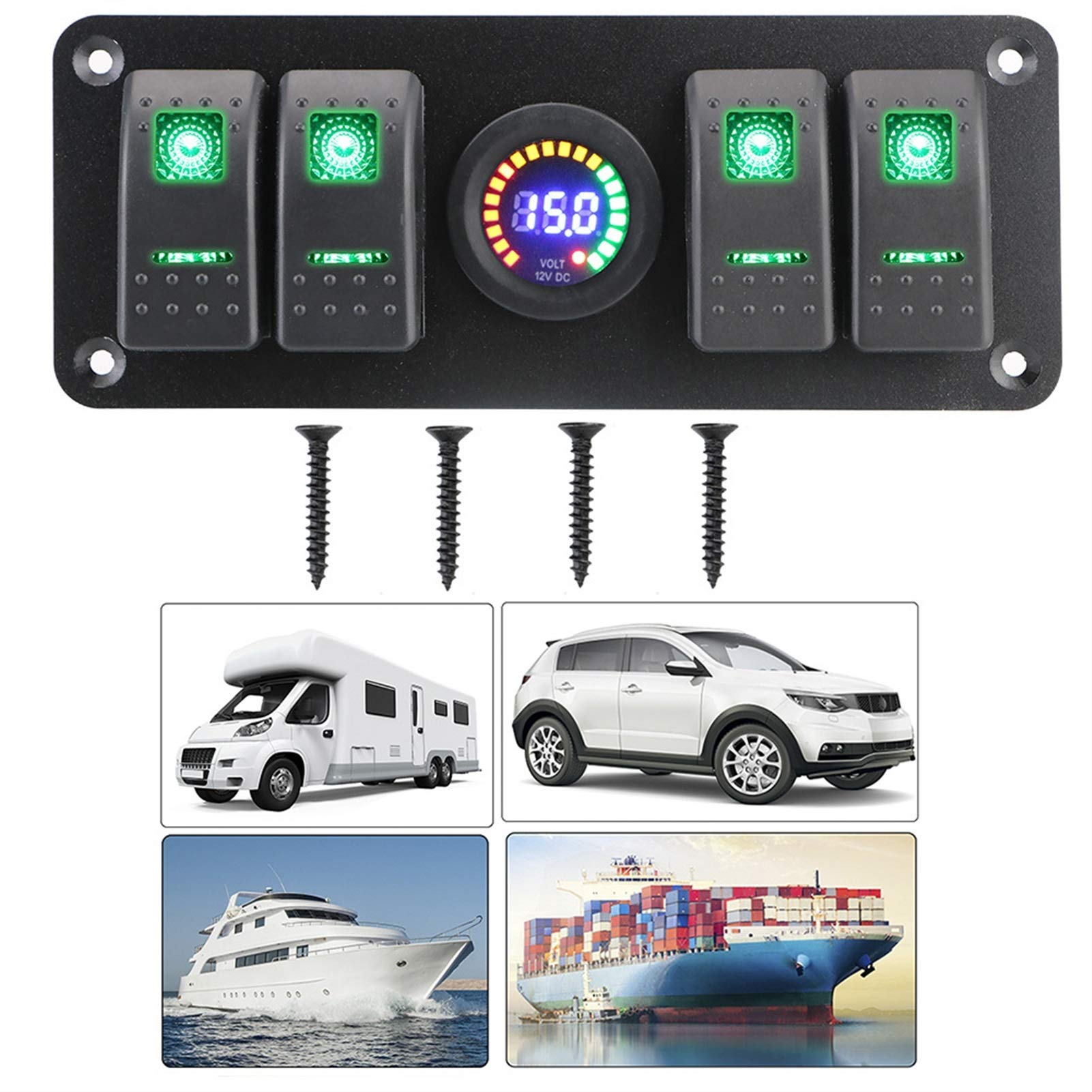 Interruptor de luz doble, for panel interruptor basculante encendido y apagado 4 en 1 12 a 24 V, disyuntor, voltímetro, automóvil, vehículo marino, RV, SUV, yate