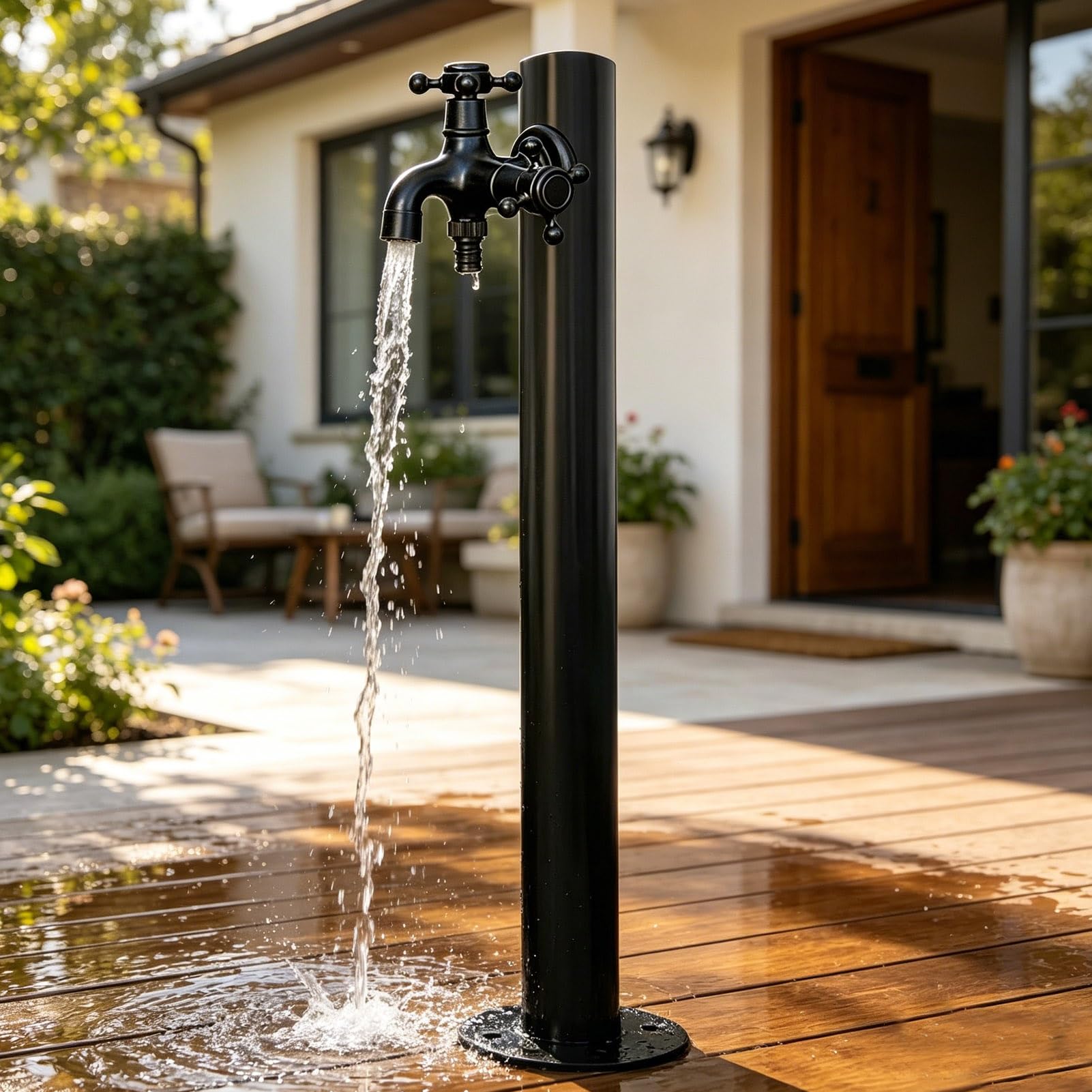 Gaommini Round B Freestanding Hose Stand Vertical Garden Water Tap, Outdoor Stainless Steel Water Column With Faucet, Freeze Proof Yard Hydrant Spigot For Patio Backyard(,Height: 80Cm/31.5In)