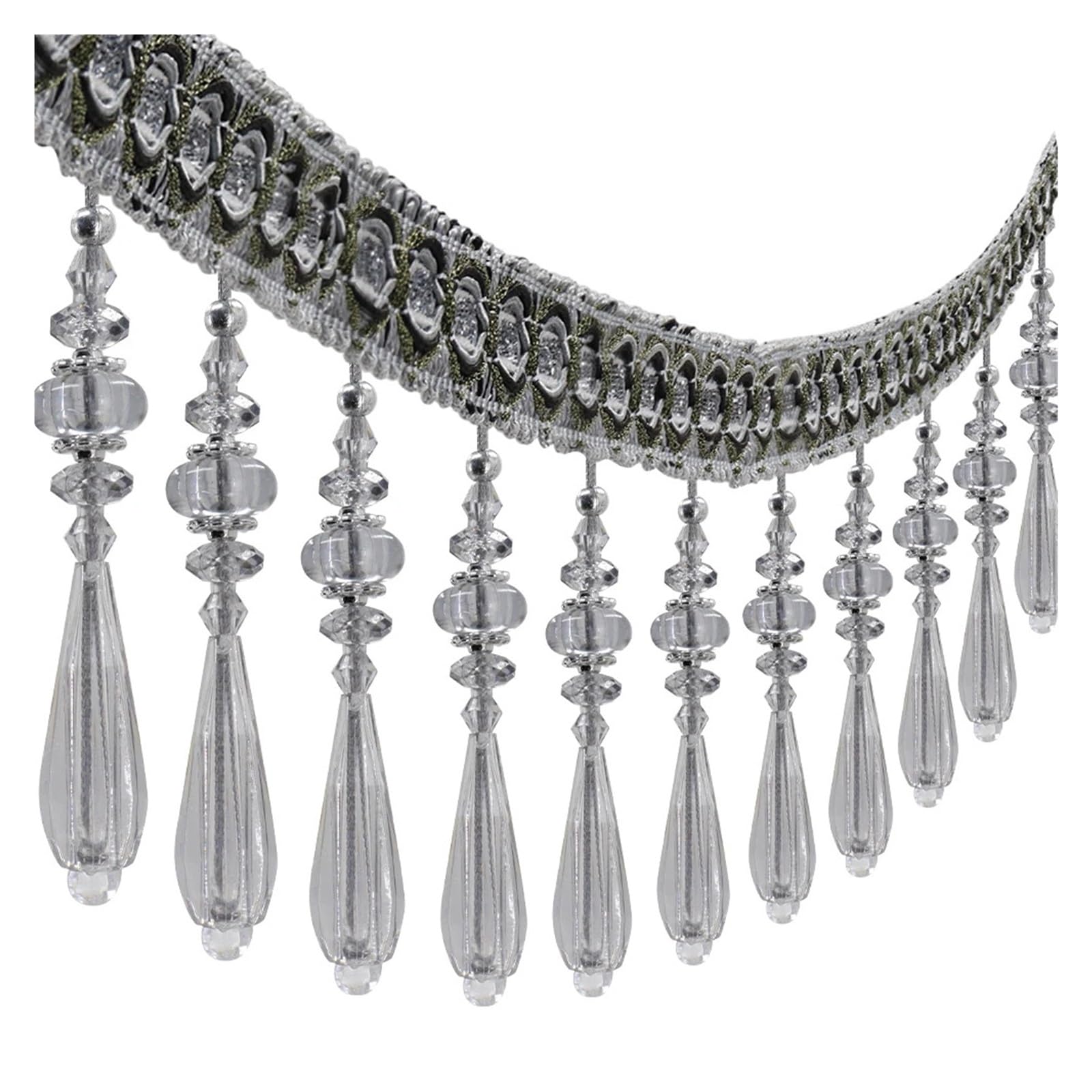 Cenefa con flecos de cuentas de cristal para decorar cortinas del salón y cojines