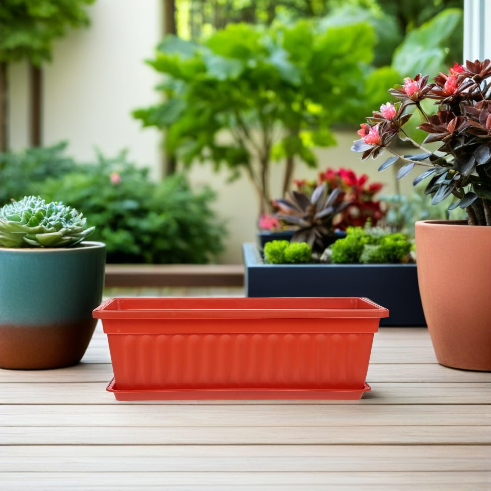 Toyvian Lot De 2 JardinièRes Rectangulaires en Plastique avec Soucoupes 19.29X7.48X5.51In Pots De Fleurs pour Balcon FenêTre Jardin Et Terrasse - Bac Long LéGer pour LéGumes Et Fleurs